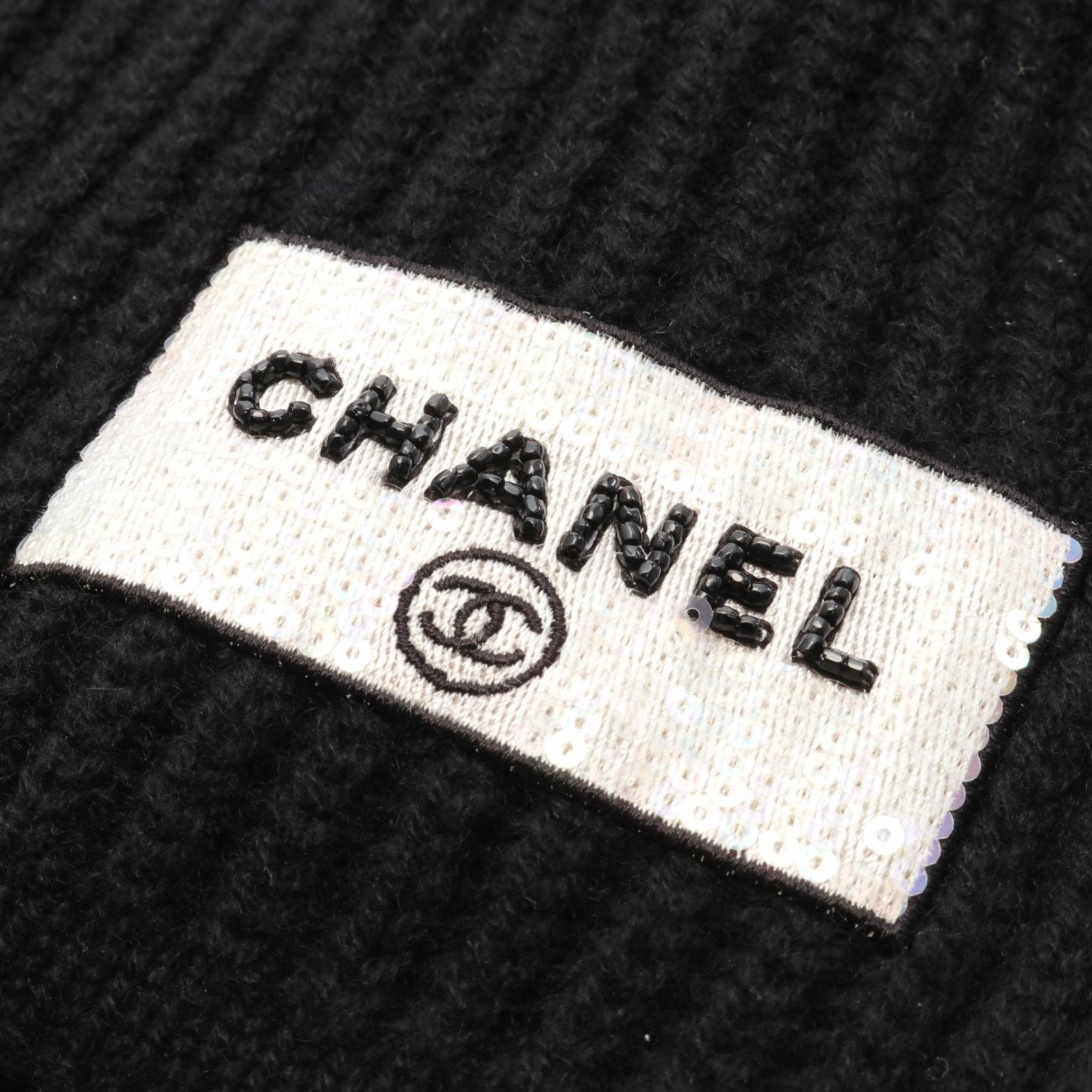 Chanel Cashmere Scarf Black Used