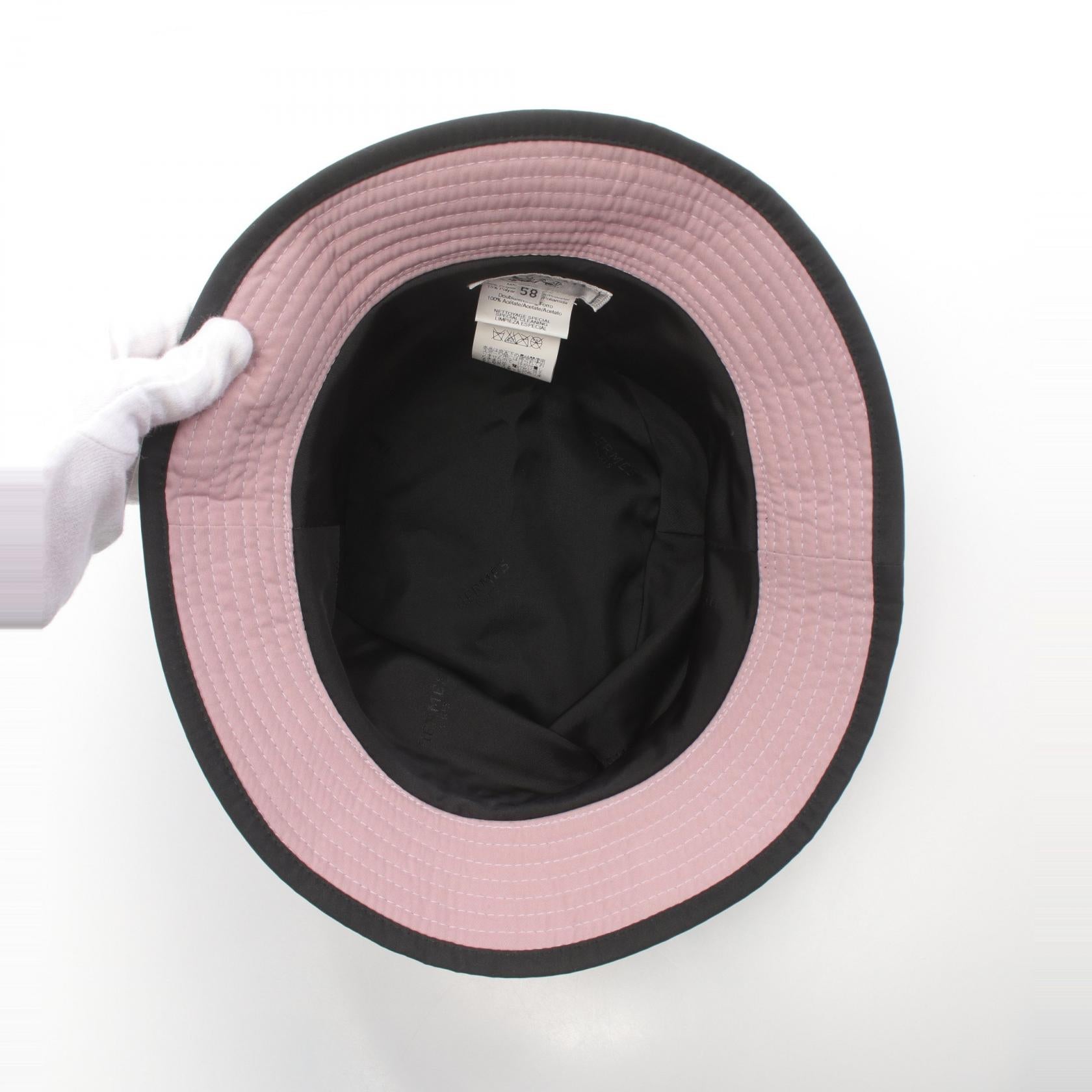 Hermes Nylon Embroidered Hat Black/Pink