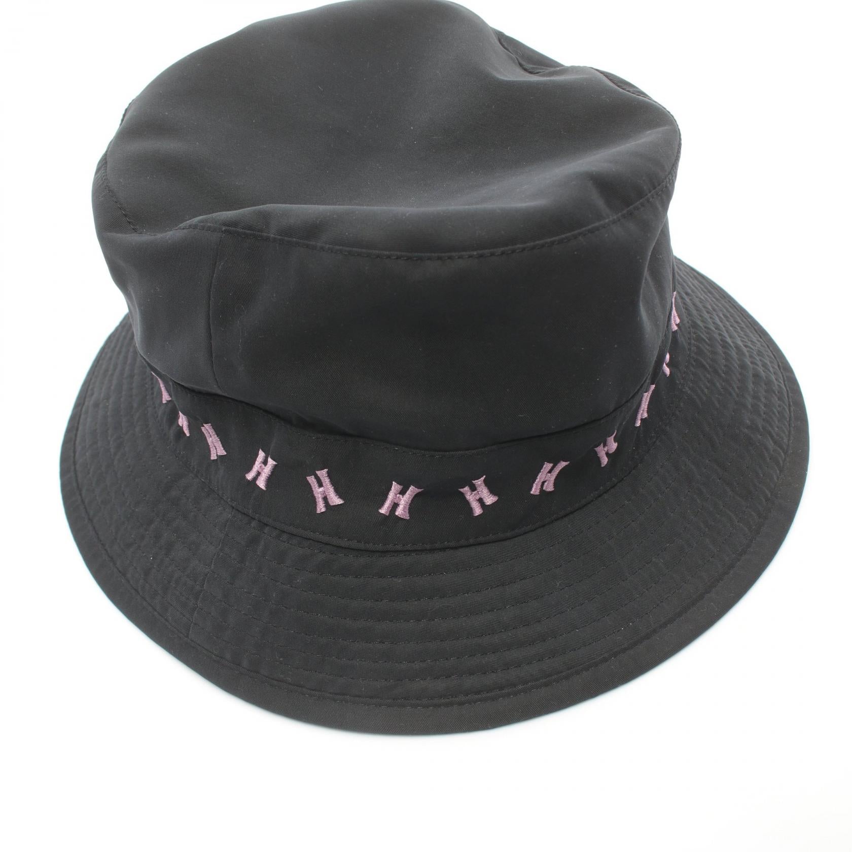 Hermes Nylon Embroidered Hat Black/Pink