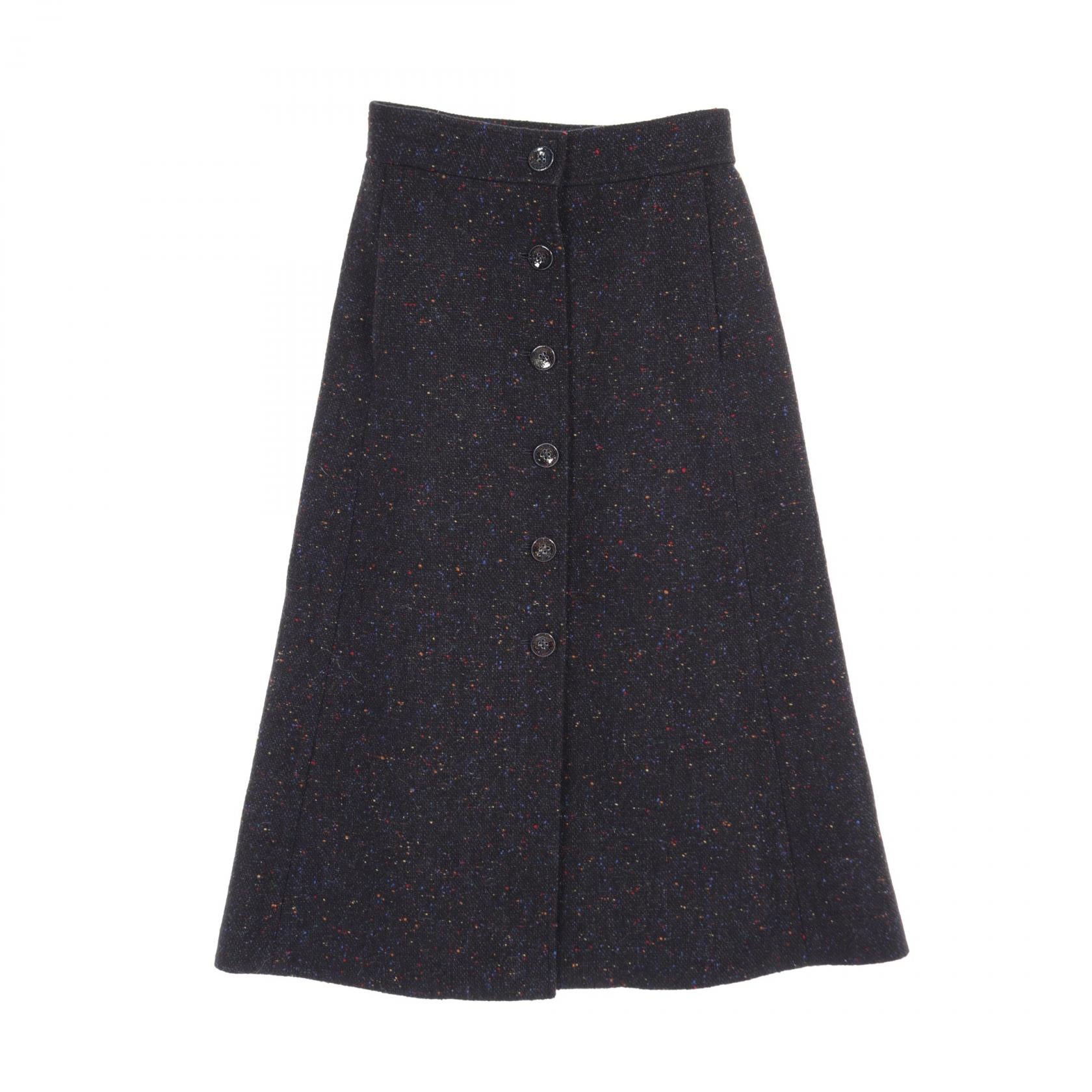 Chloe Wool Silk Skirt Black Multi-Color