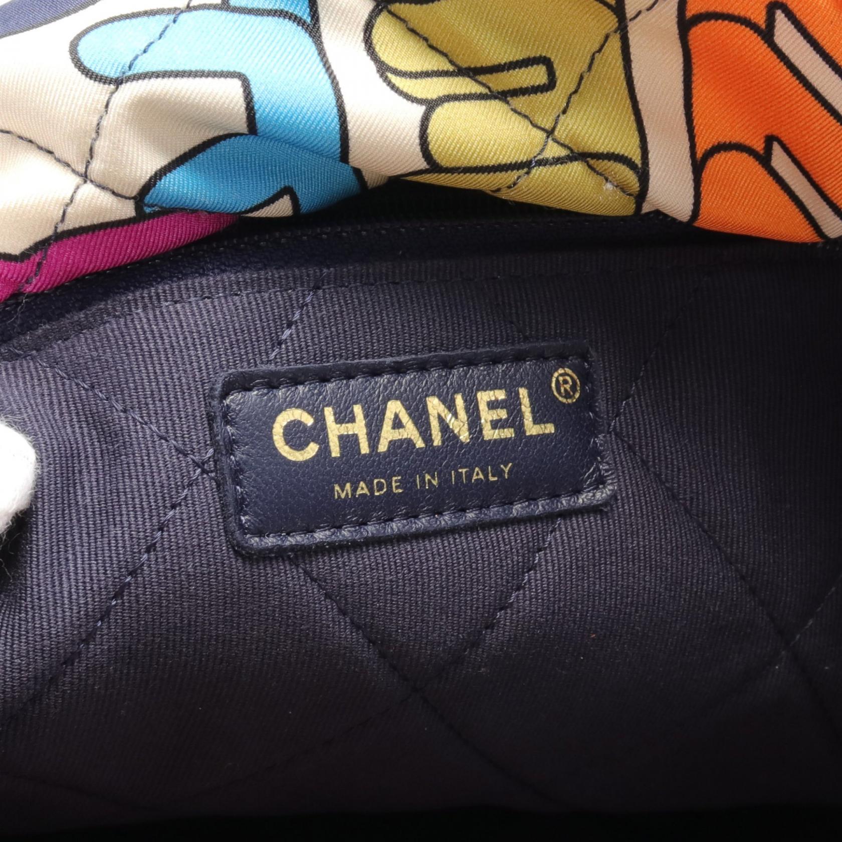 Chanel Logo Quilted Tote Bag Leather Fabric