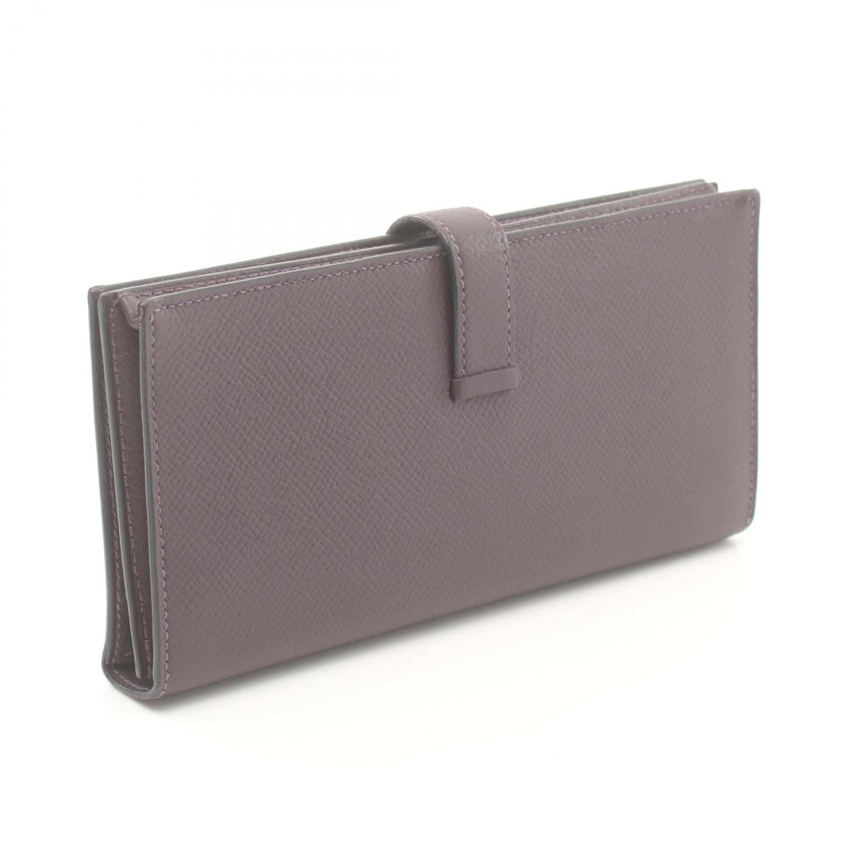 Hermes Bearn Souffle Leather Long Wallet Purple