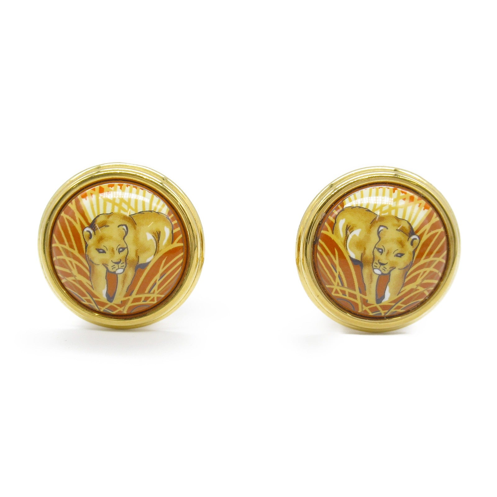 Hermes Enamel Earrings Gold Plated