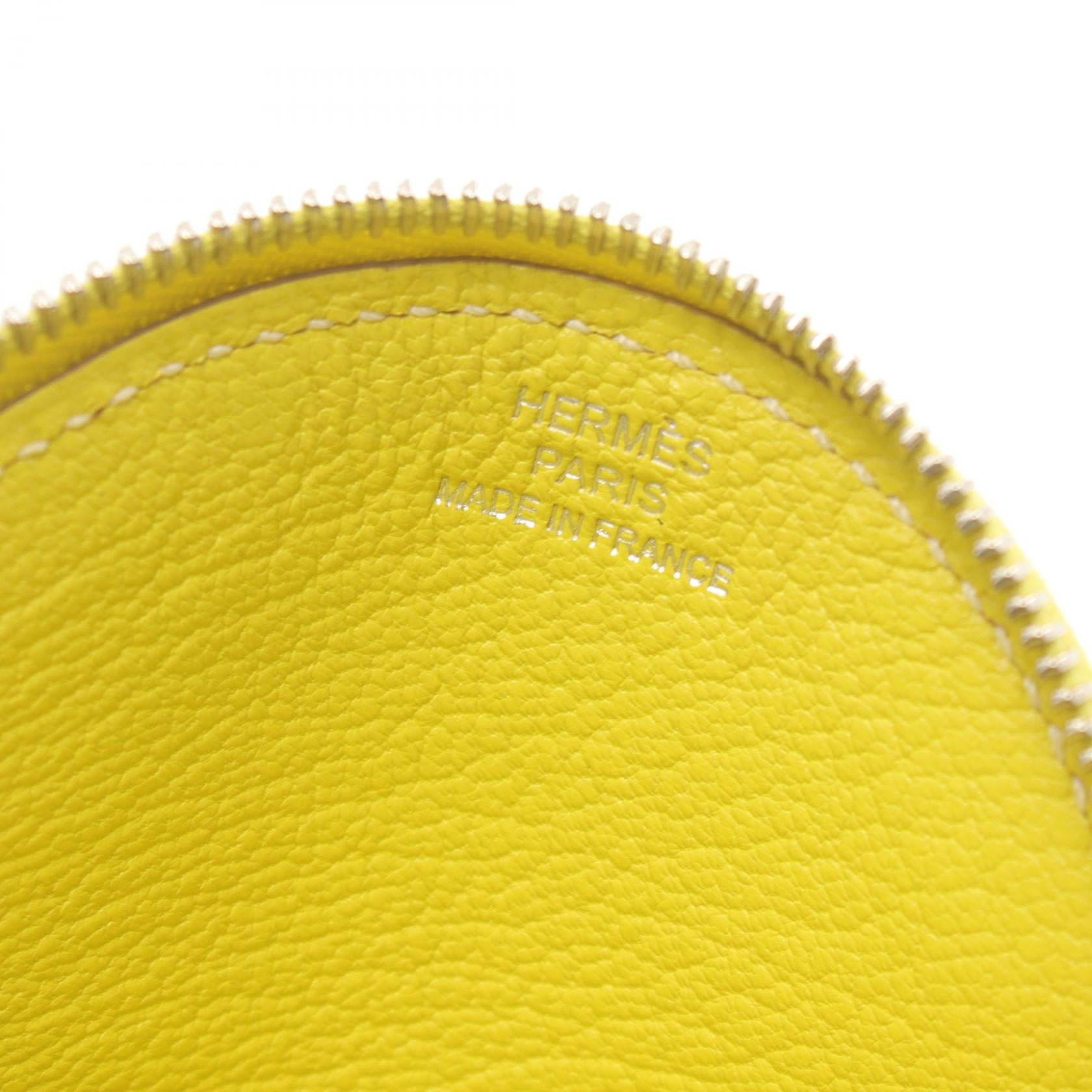 Hermes Chevre Coin Case Wallet Yellow Khaki