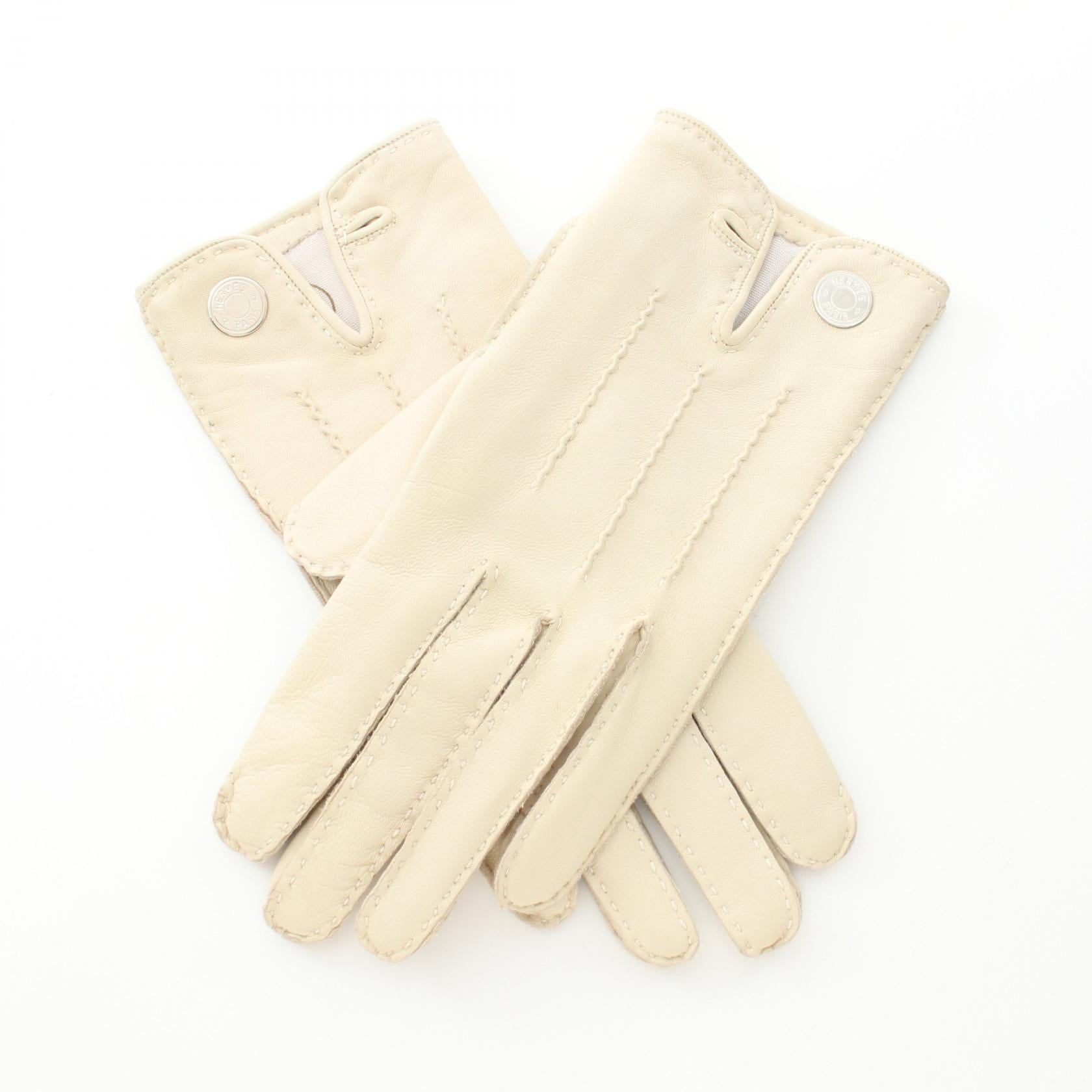 Hermes Leather Gloves Ivory