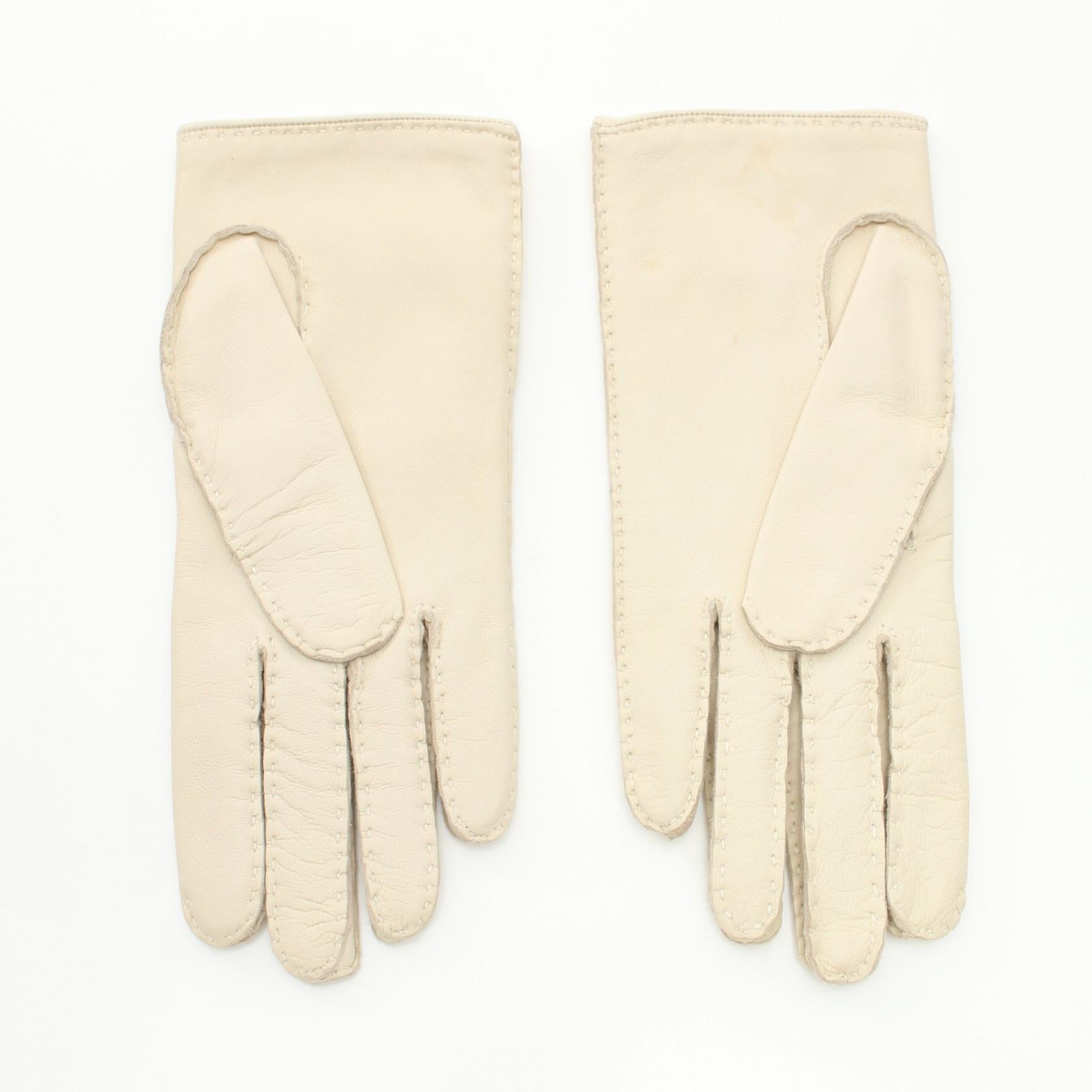 Hermes Leather Gloves Ivory