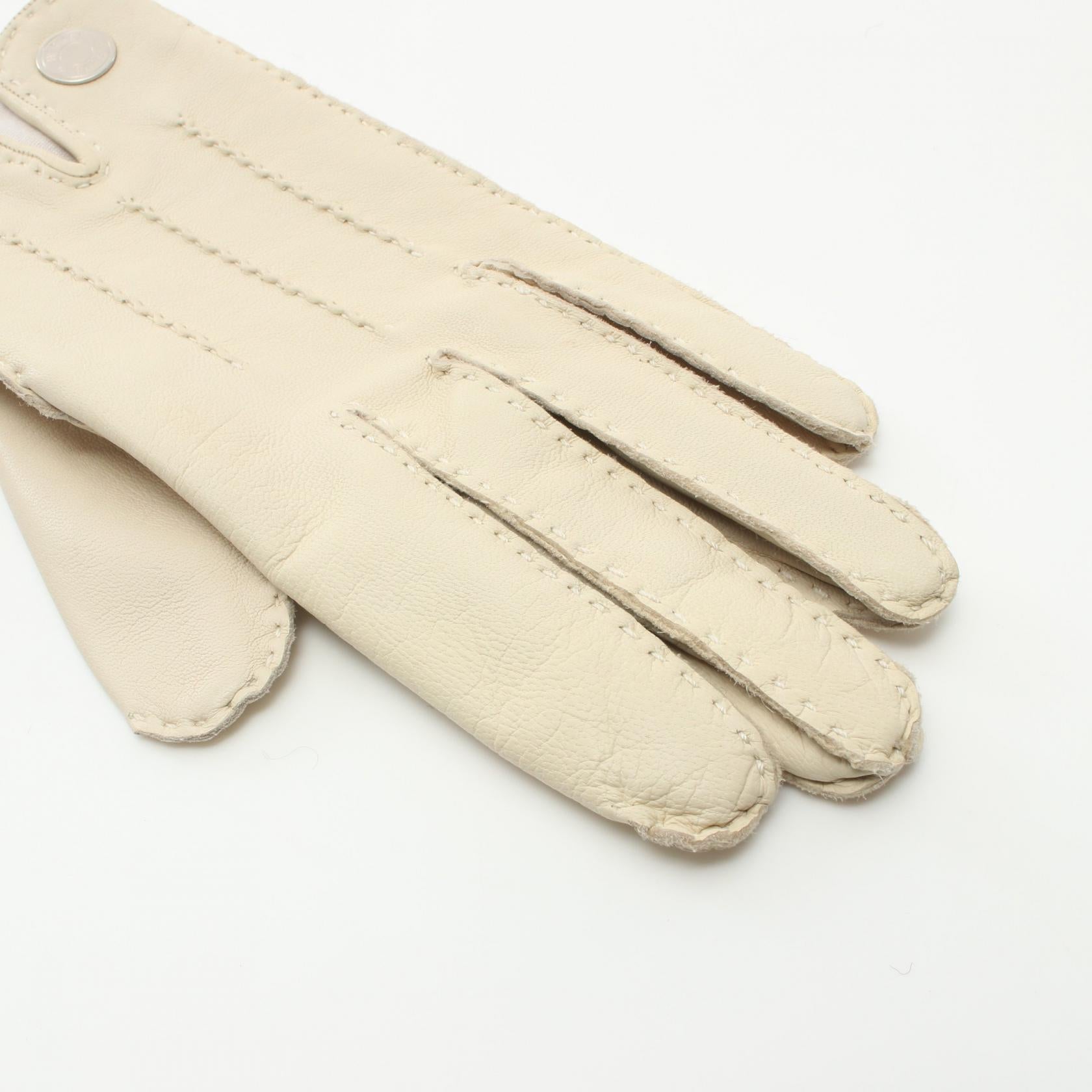 Hermes Leather Gloves Ivory