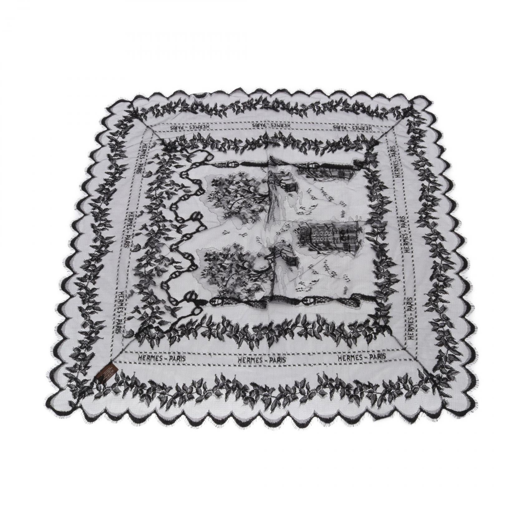 Hermes Cotton Lace Scarf Black