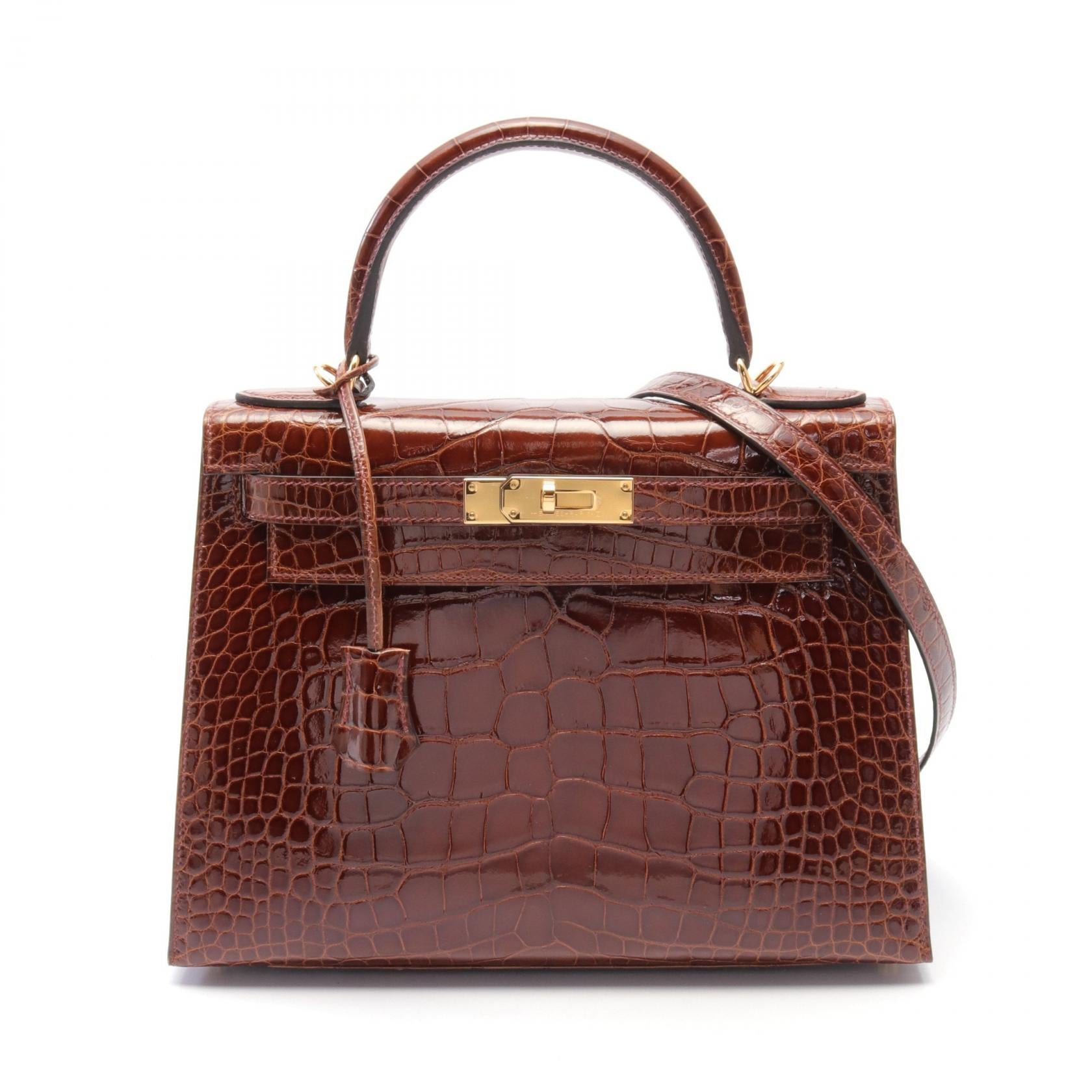 Hermes Kelly 28 Alligator Handbag Brown