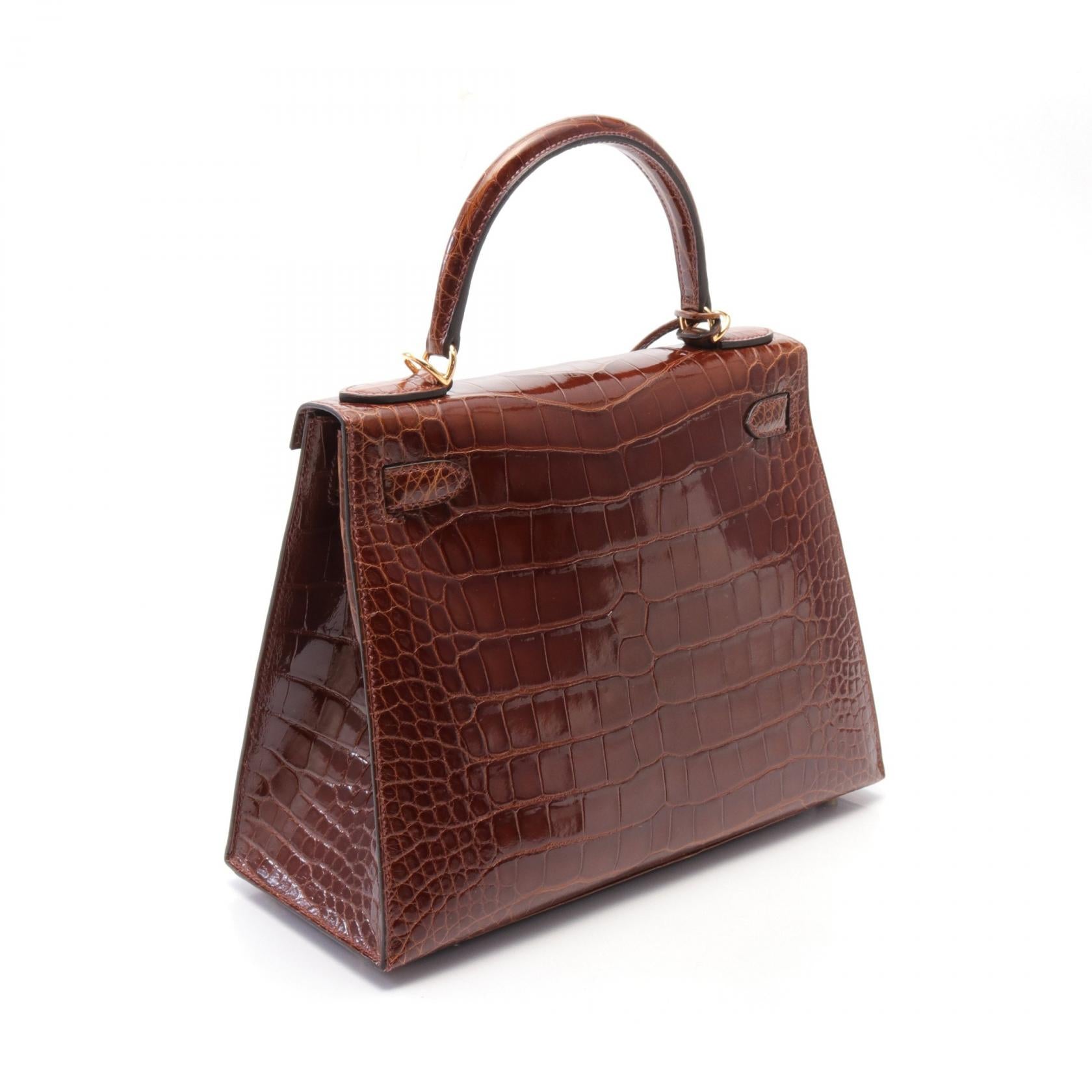 Hermes Kelly 28 Alligator Handbag Brown