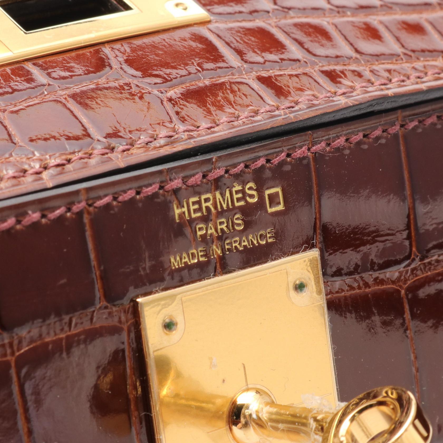 Hermes Kelly 28 Alligator Handbag Brown