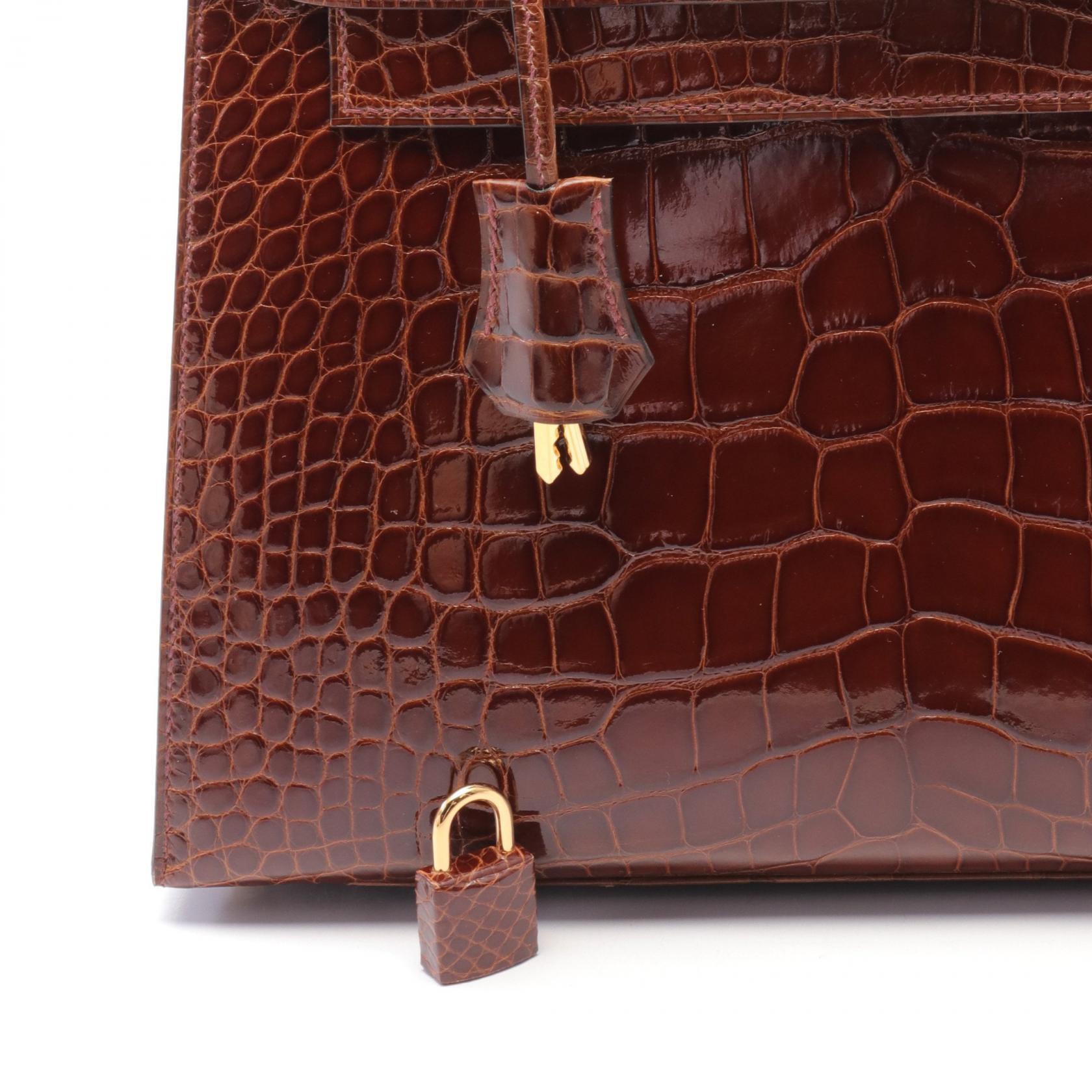 Hermes Kelly 28 Alligator Handbag Brown