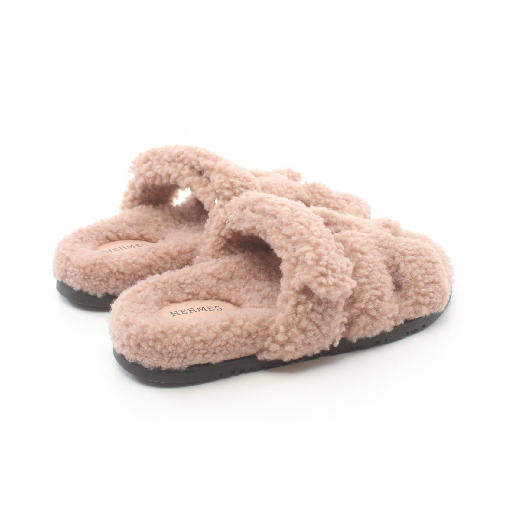 Hermes Shearling Sandals Pink