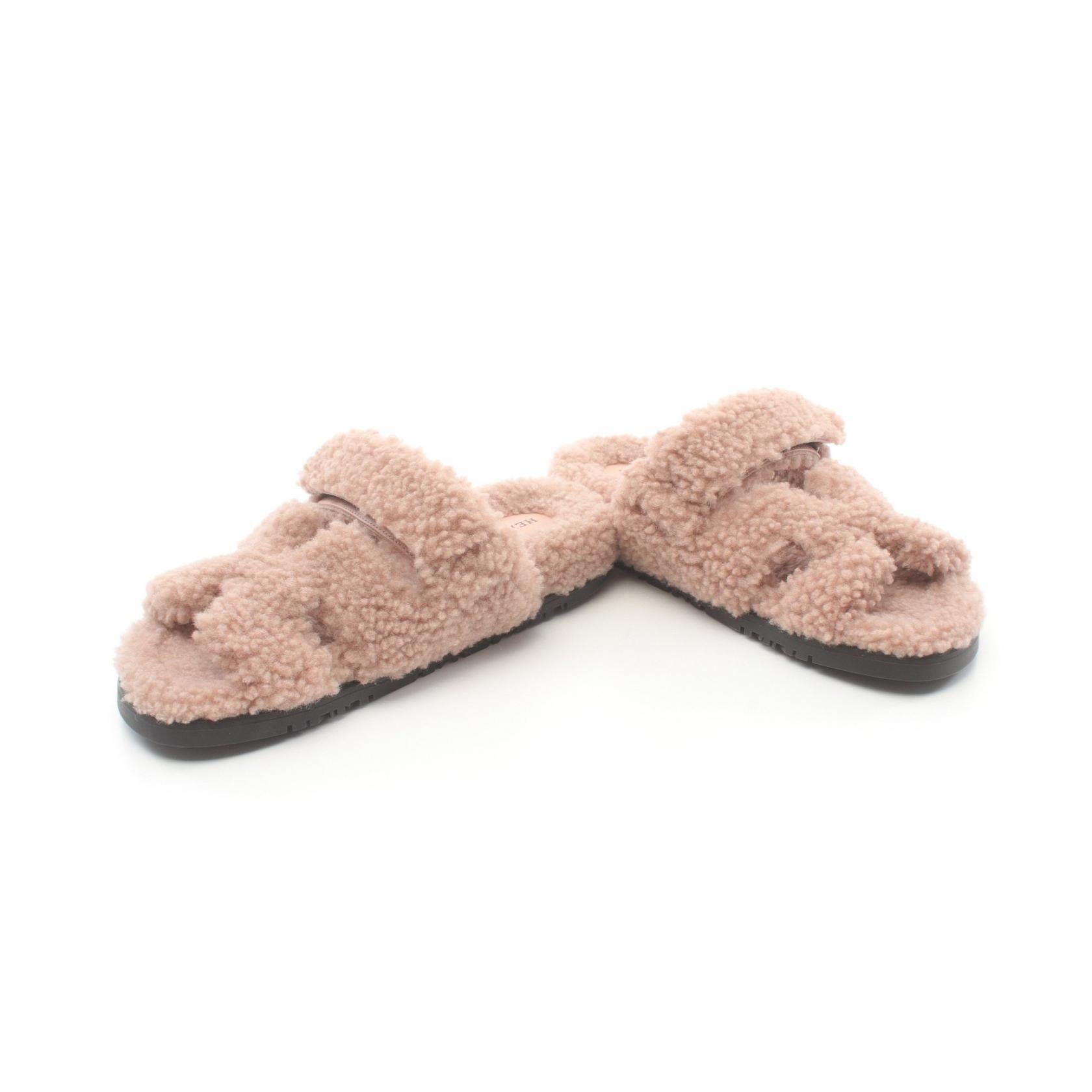 Hermes Shearling Sandals Pink