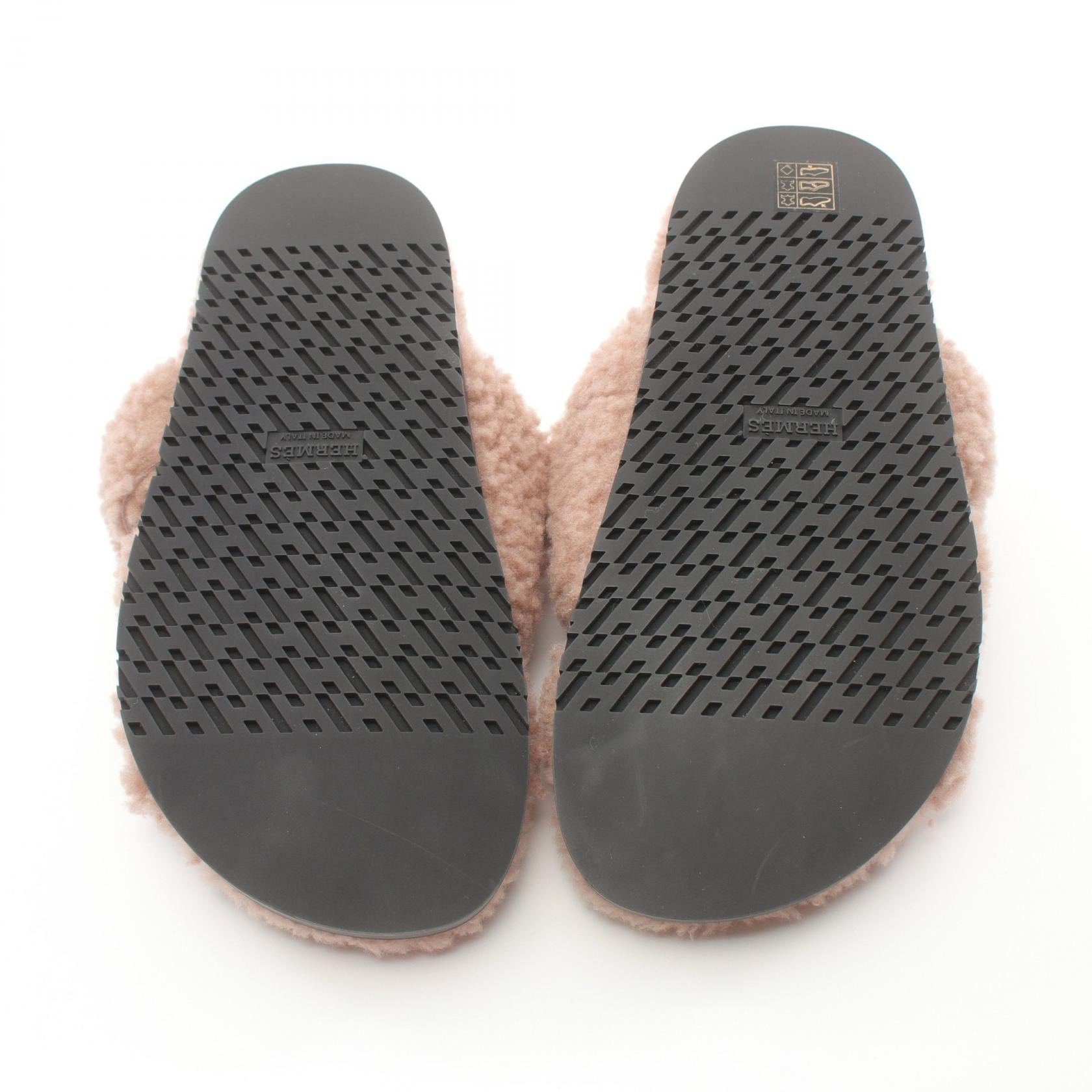 Hermes Shearling Sandals Pink