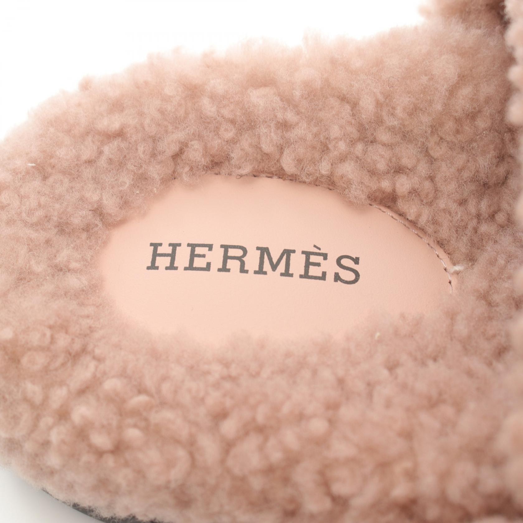 Hermes Shearling Sandals Pink