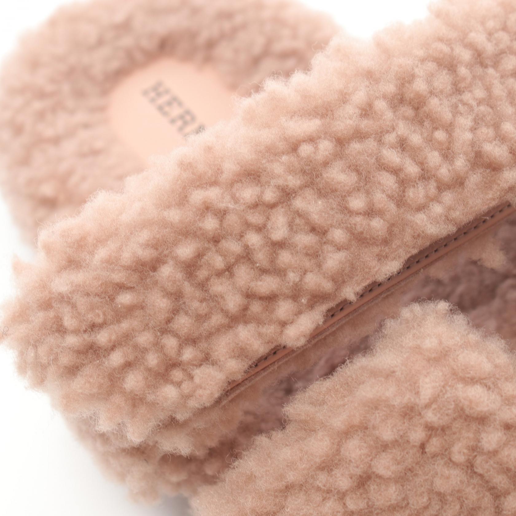 Hermes Shearling Sandals Pink