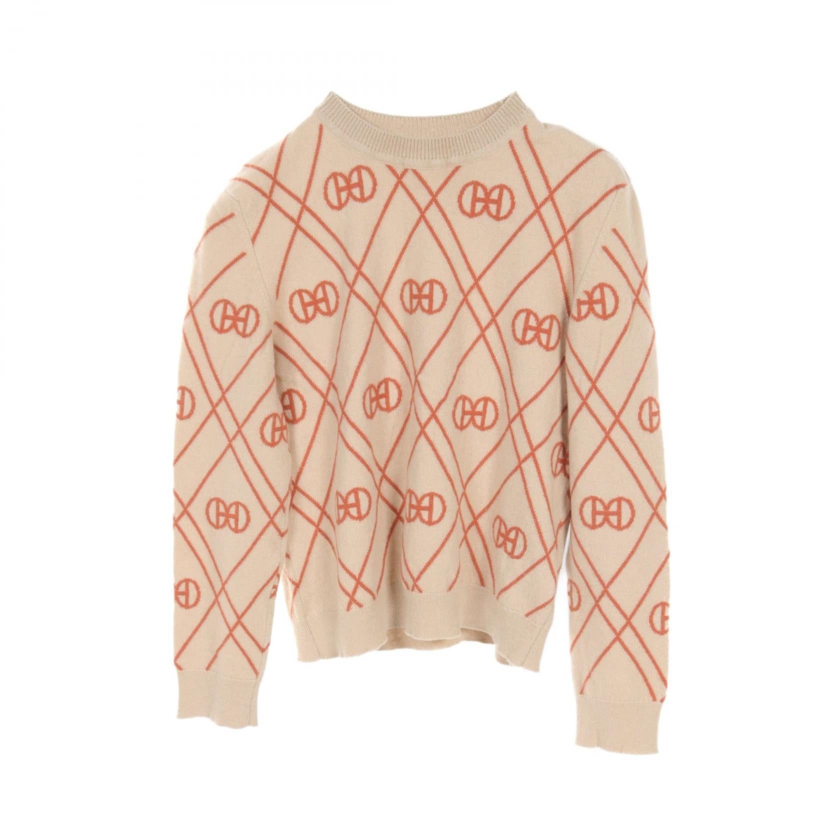 Hermes H Round Cashmere Knit Top Beige/Brown