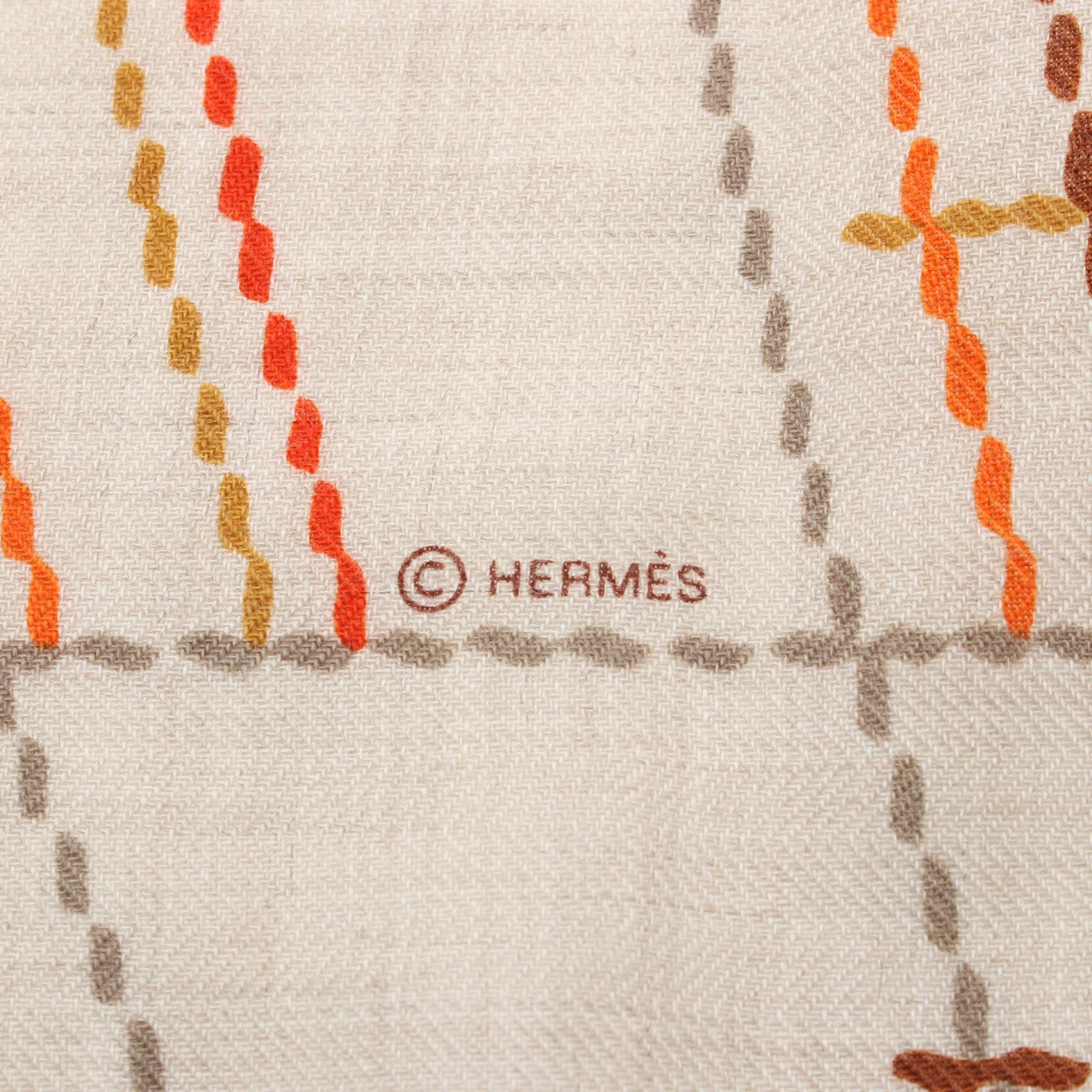 Hermes Silk Cashmere Scarf Beige Multicolor