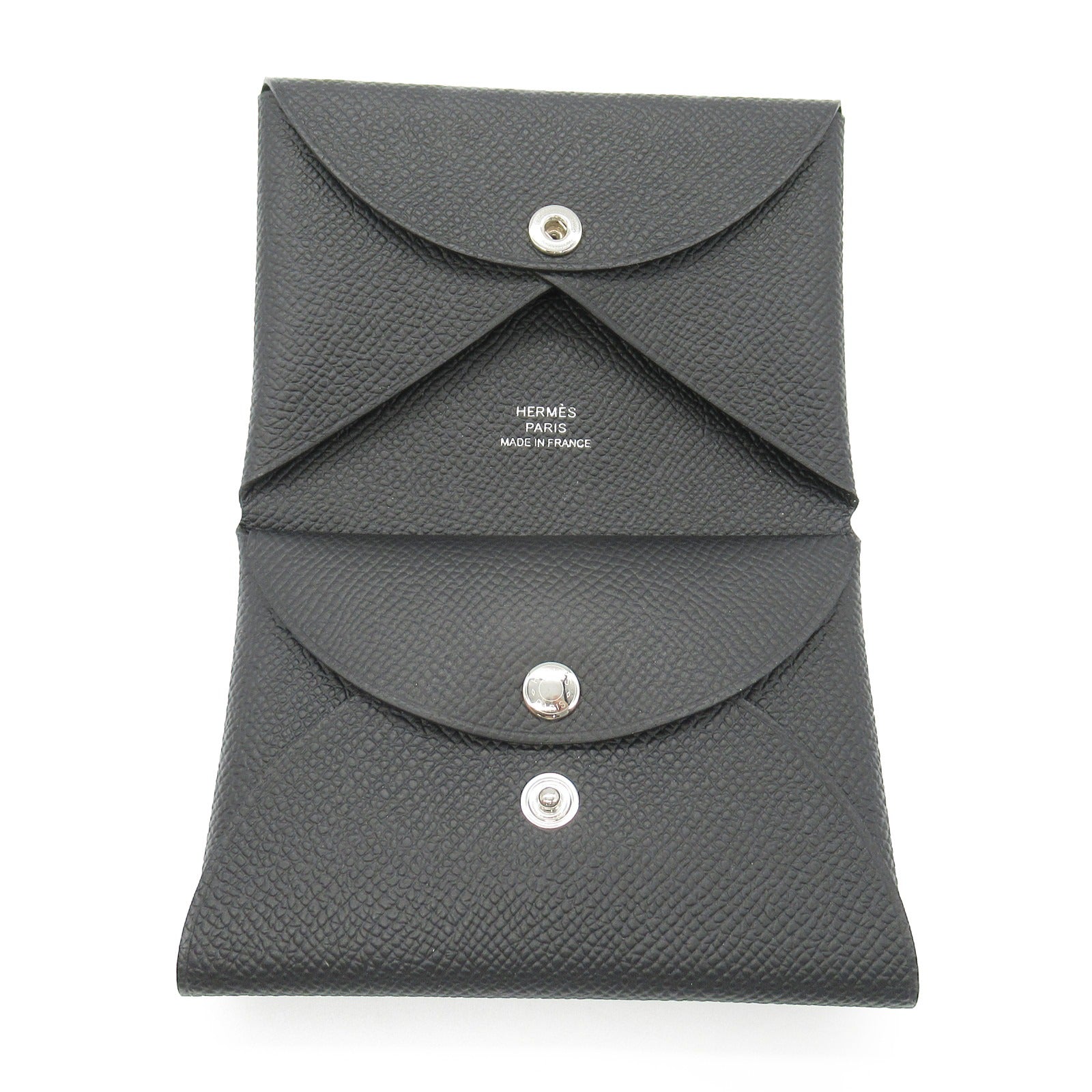 Hermes Calvi Card Case Black Leather