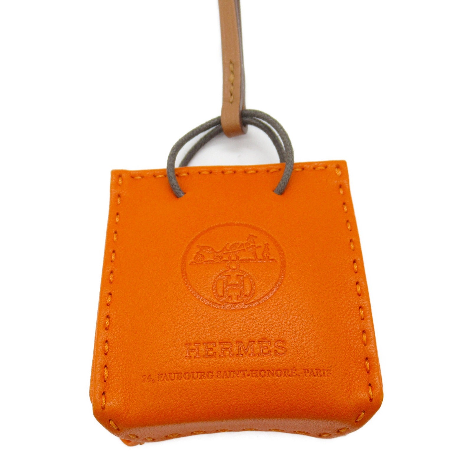 Hermes Leather Bag Charm Orange