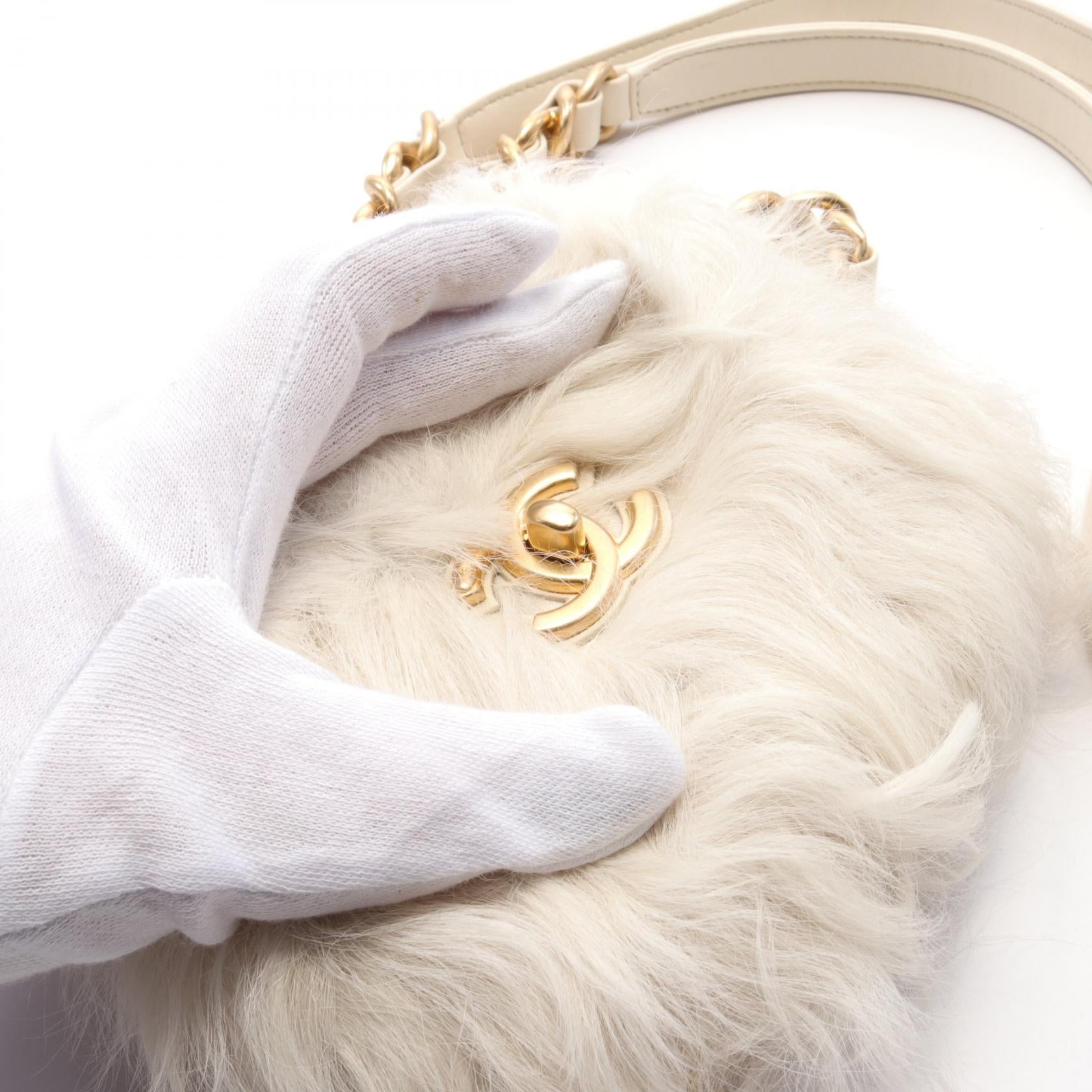 Chanel Leather Fur Coco Mark Shoulder Bag