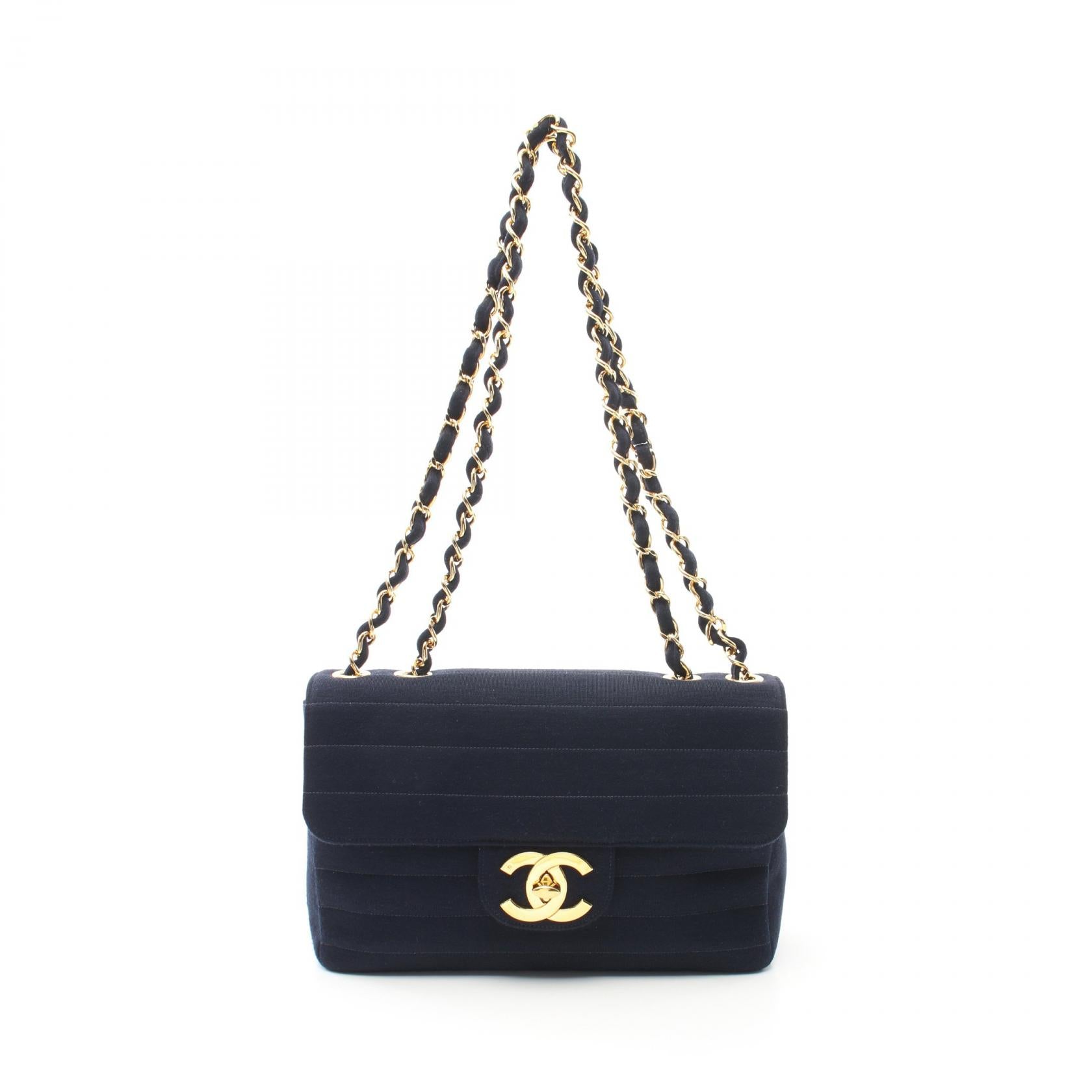 Chanel Jersey Shoulder Bag Navy