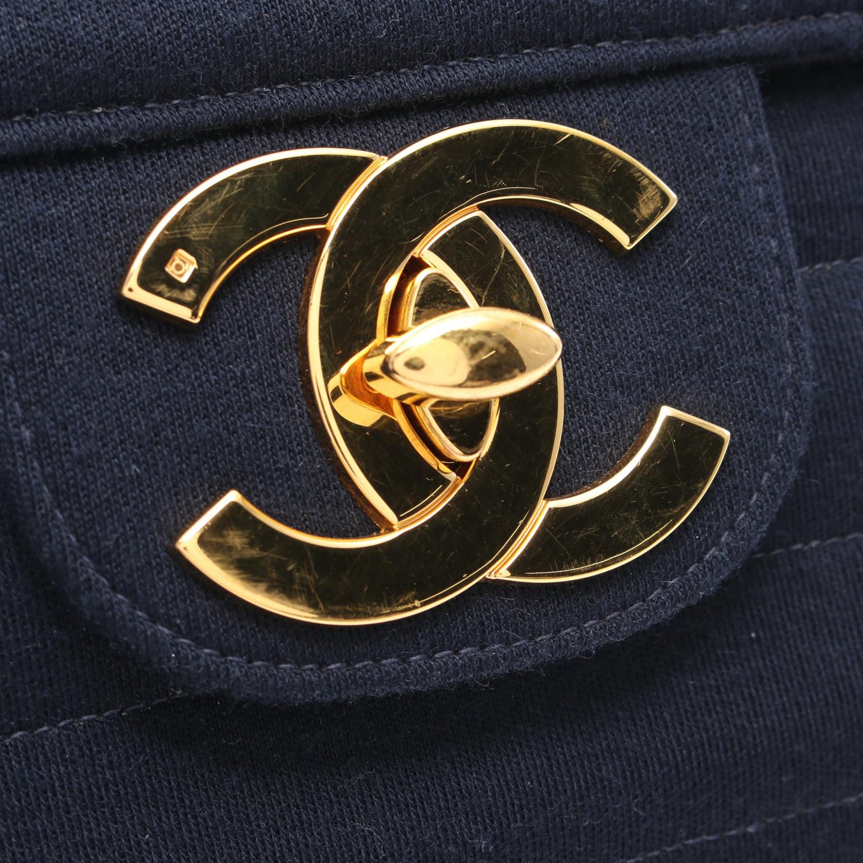 Chanel Jersey Shoulder Bag Navy