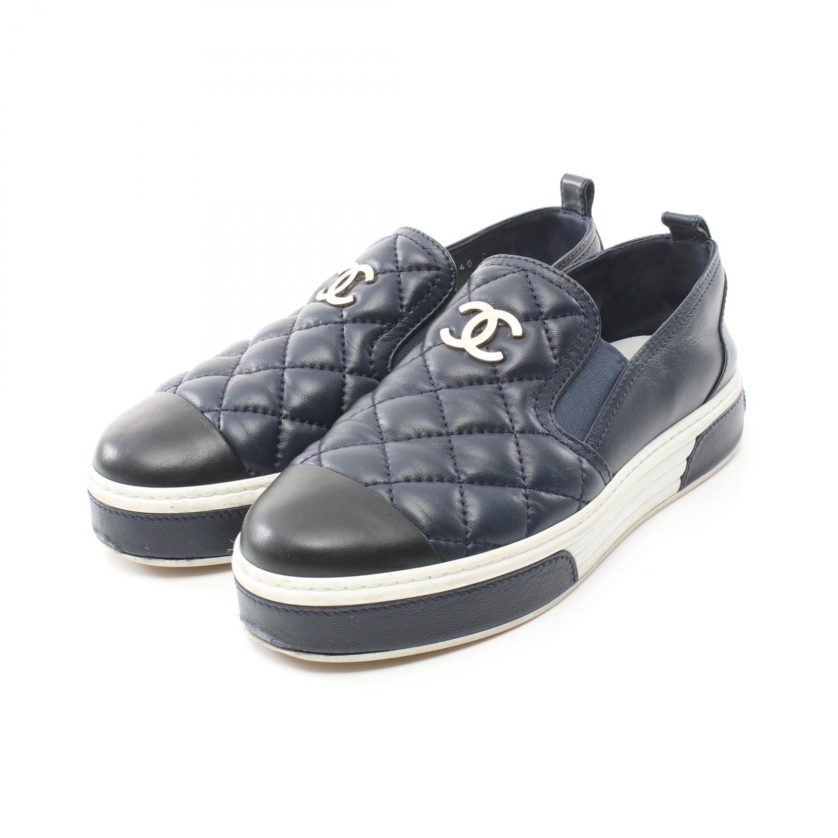 Chanel Leather Slip-On Shoes Navy/Black