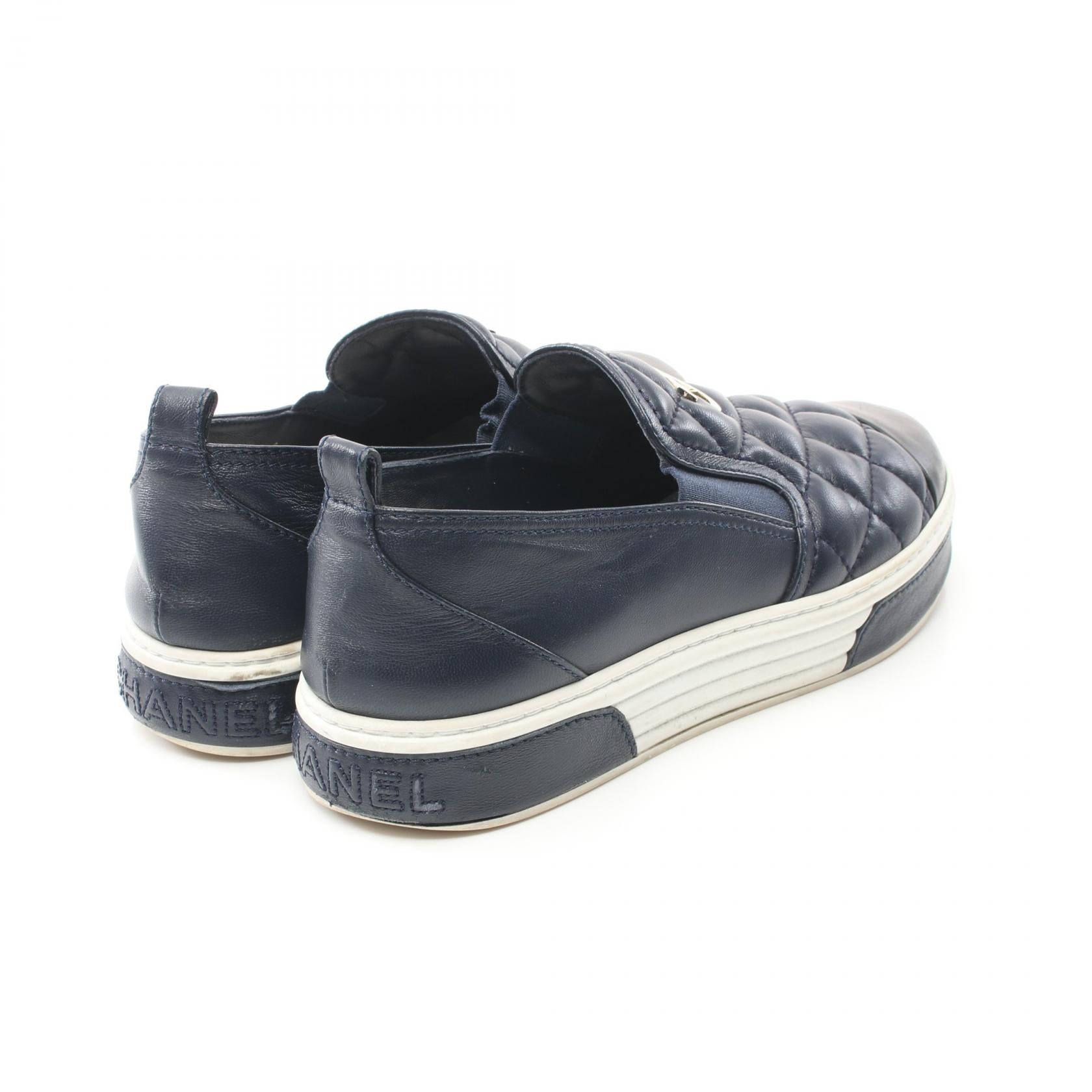 Chanel Leather Slip-On Shoes Navy/Black