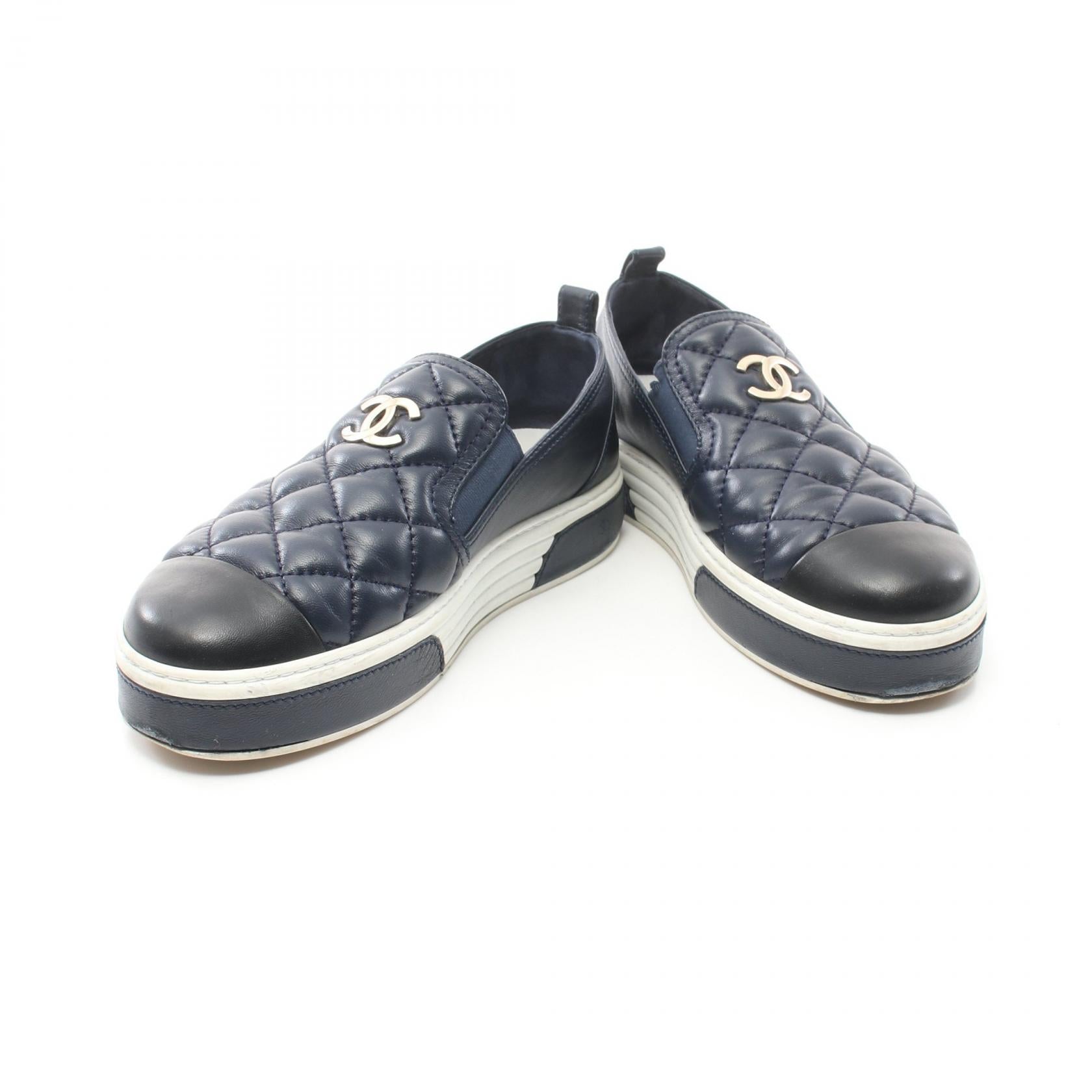 Chanel Leather Slip-On Shoes Navy/Black