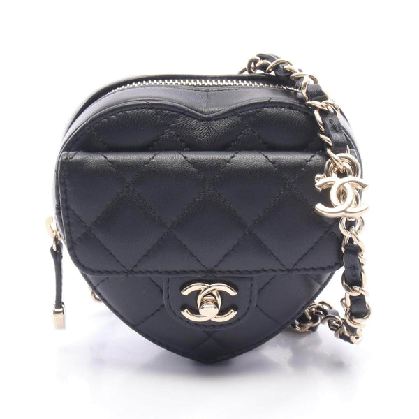 Chanel Heart Chain Clutch Leather Shoulder Bag