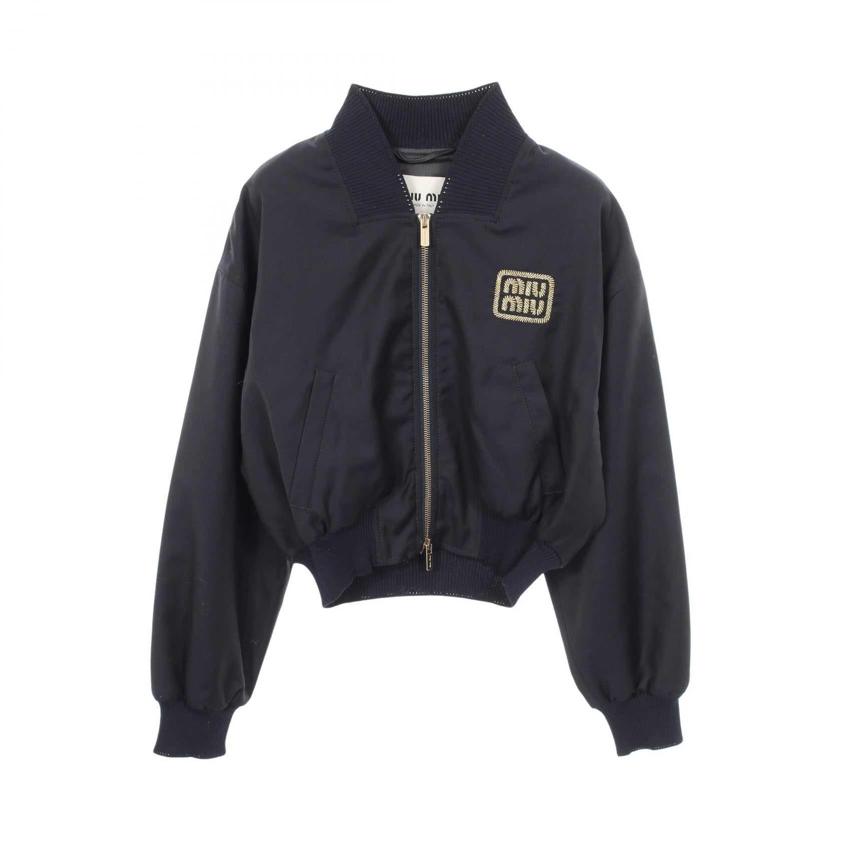 Miu Miu Logo Embroidered Wool Cropped Jacket
