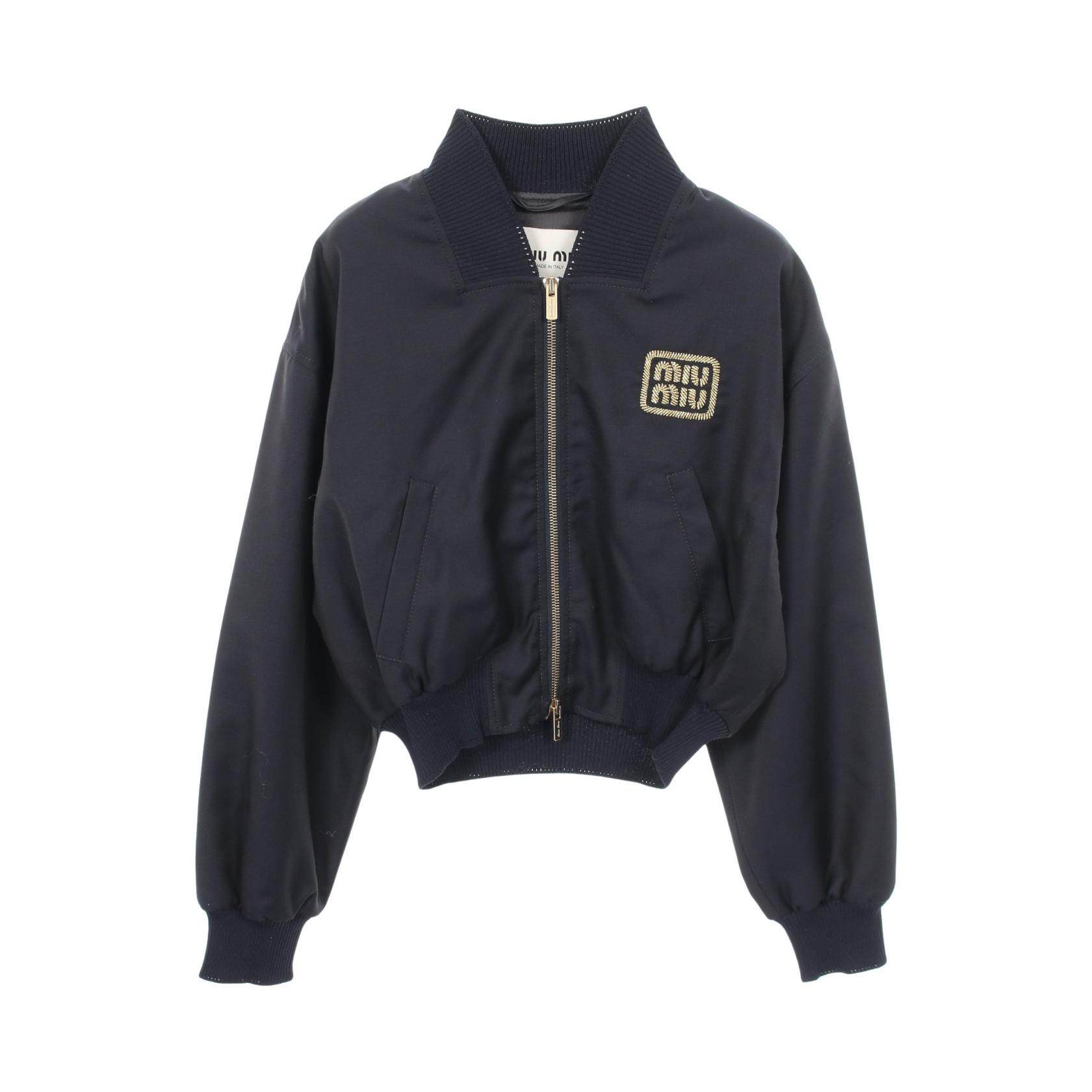 Miu Miu Logo Embroidered Wool Cropped Jacket