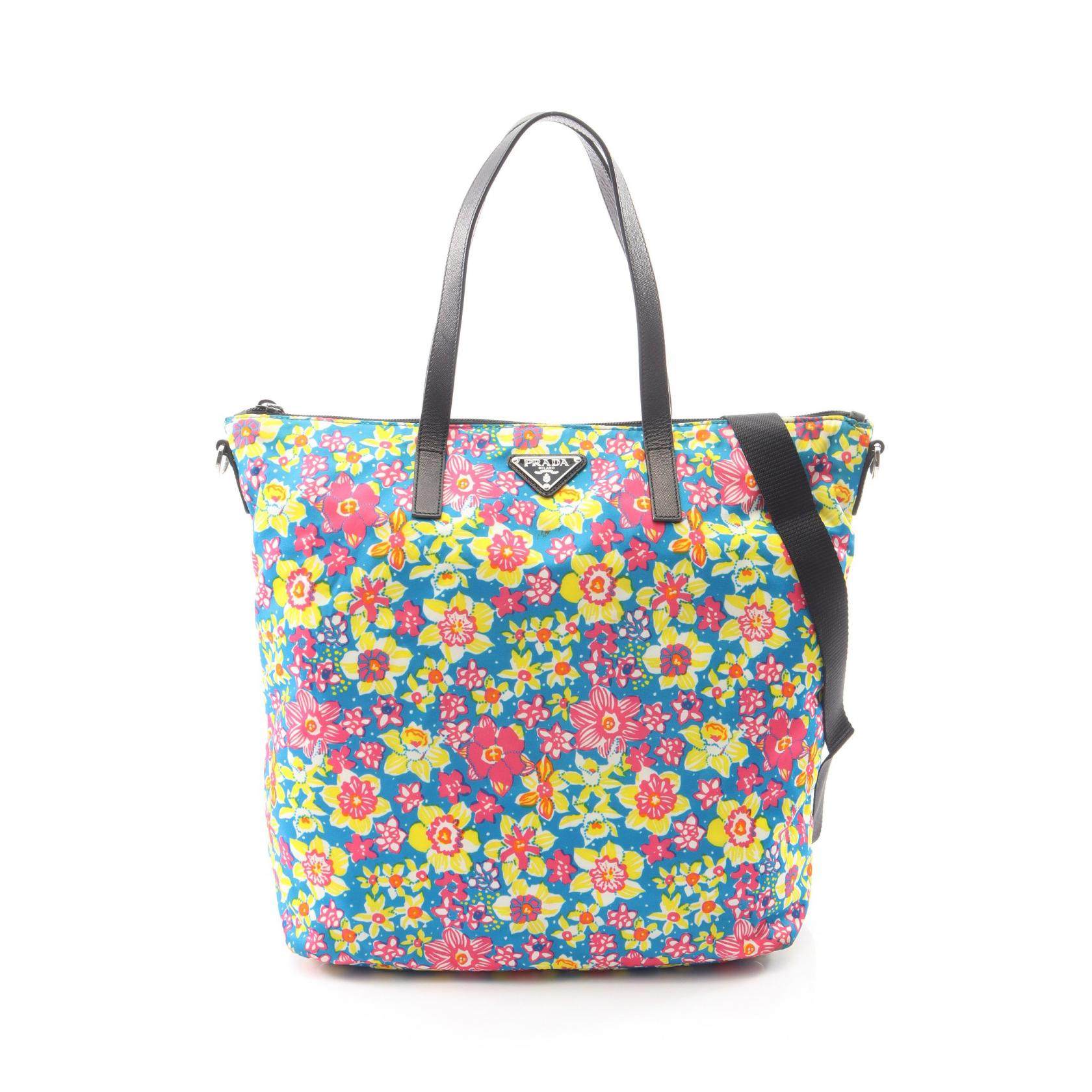 PRADA TESSUTO STAMPAT Nylon Saffiano Leather 2way Tote Bag