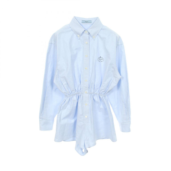 Prada Logo Embroidery Cotton Jumpsuit