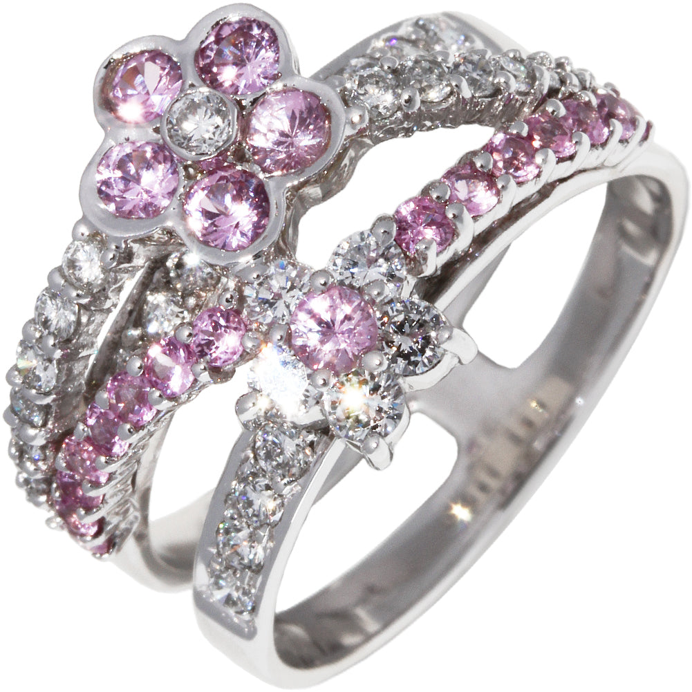 Pt900 Platinum Pink Sapphire Diamond Ring in Great Condition