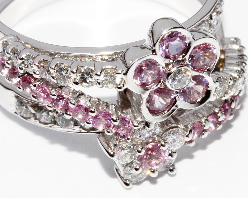 Pt900 Platinum Pink Sapphire Diamond Ring in Great Condition