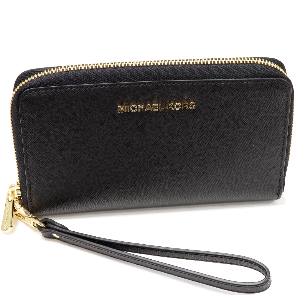 Michael Kors Jet Set Travel Leather Zip-Around Wallet Black