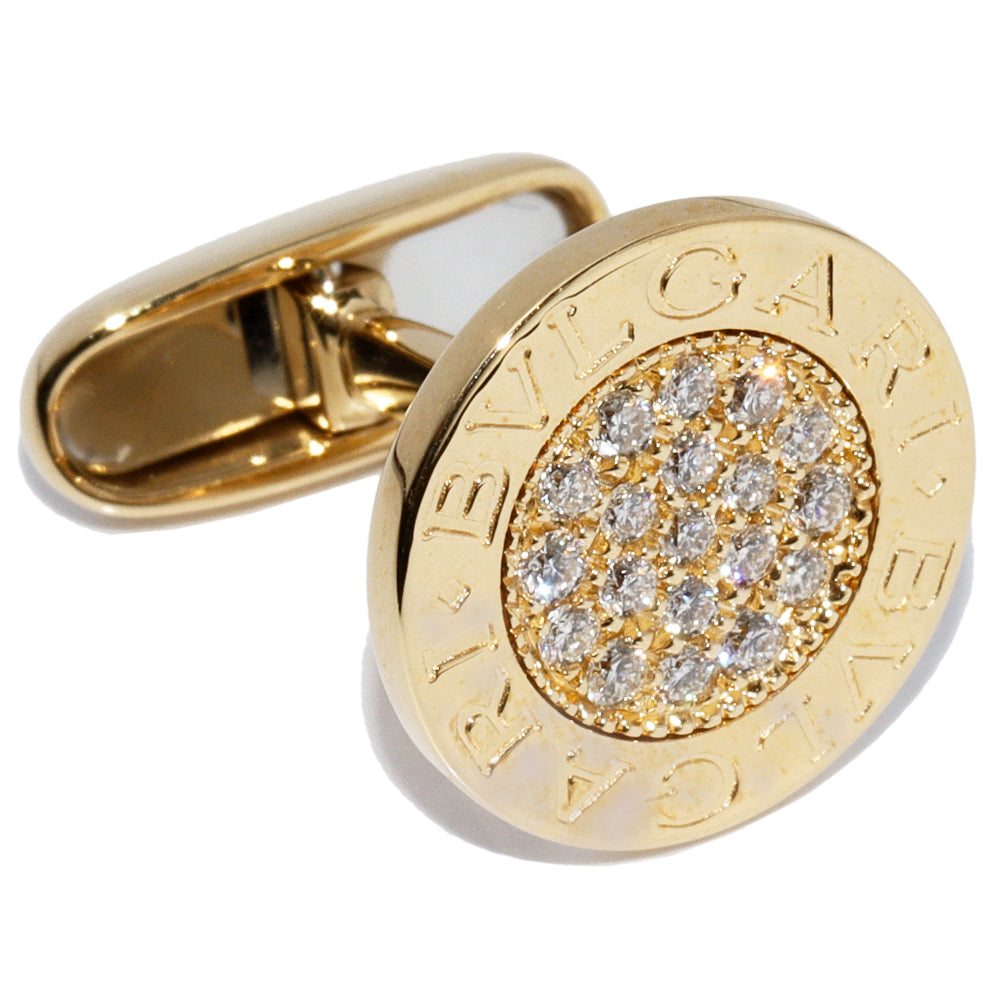 Bvlgari K18YG Yellow Gold Diamond Pave Cufflinks