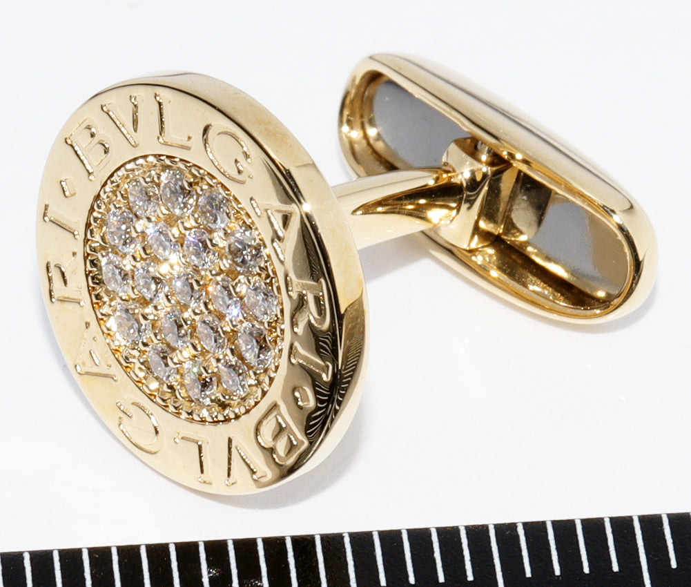 Bvlgari K18YG Yellow Gold Diamond Pave Cufflinks