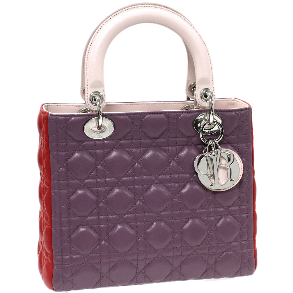 Dior Lady Dior 2WAY Lambskin Handbag Purple in Pristine Condition