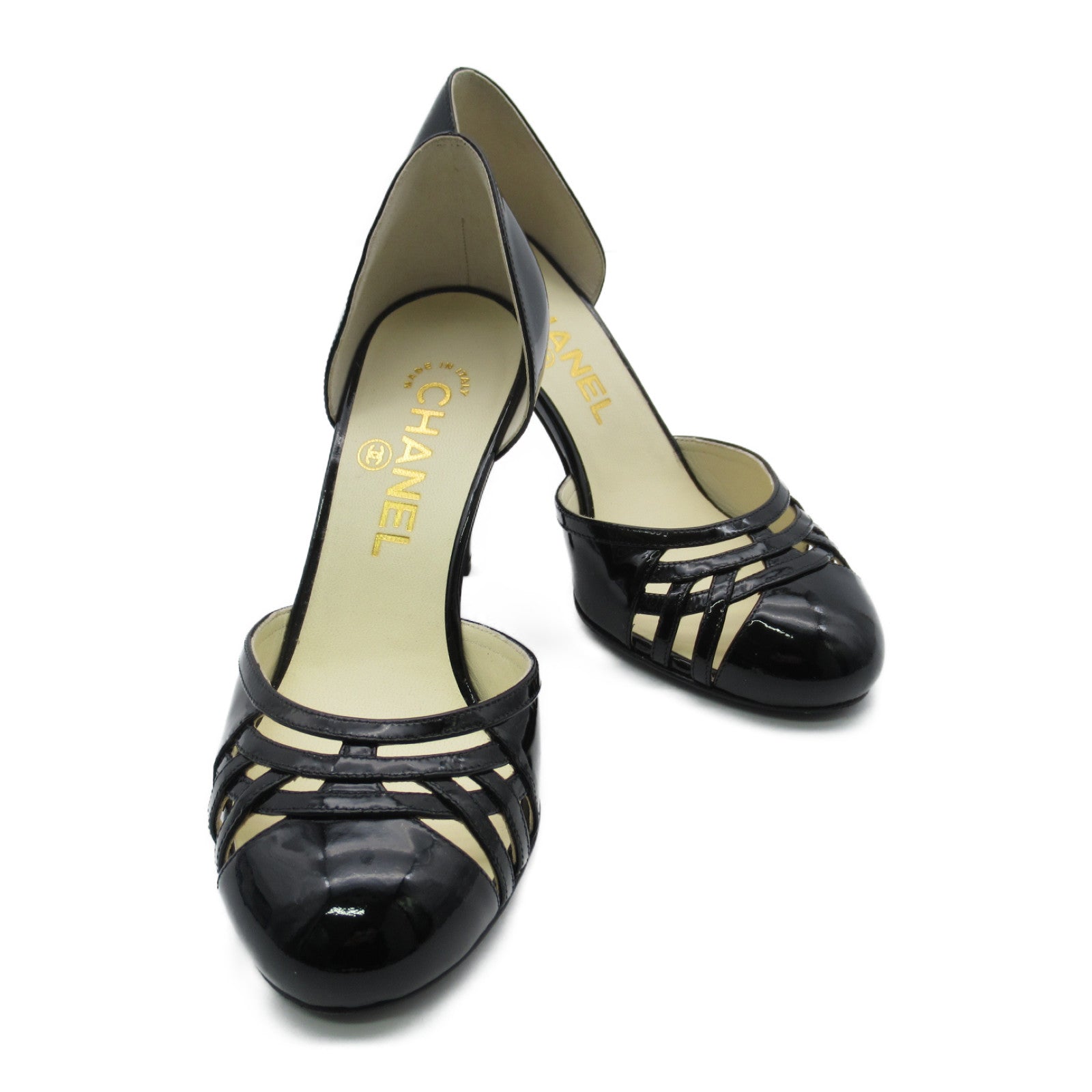 Chanel Patent Leather Heel Pumps Black