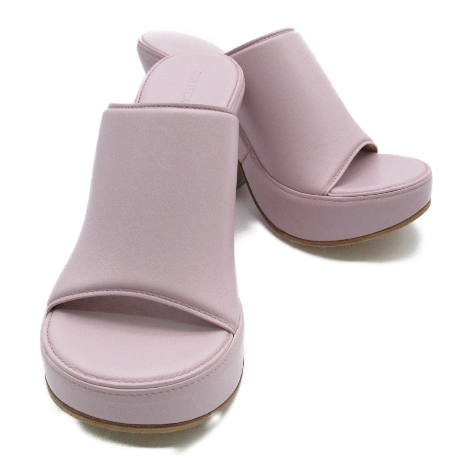 Bottega Veneta Leather Stack Mules Pink