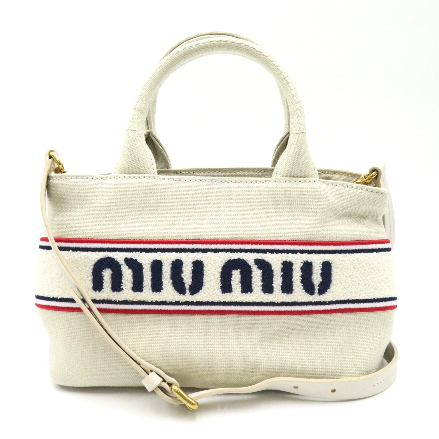 Miu Miu Canvas Logo Tote Bag Canvas Tote Bag 5BA2532F68F0354 in Very Good Condition