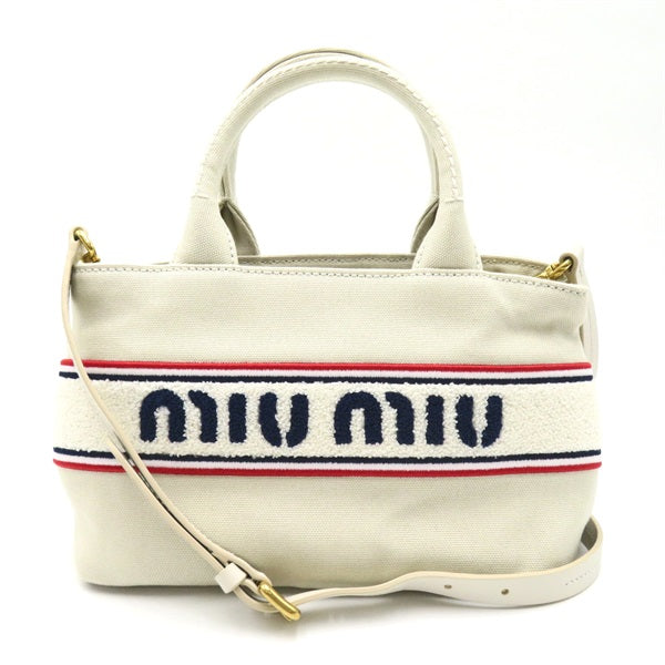 Miu Miu Embroidered Logo Canvas Handbag  Canvas Tote Bag 5BA2532F68F0354 in Good condition