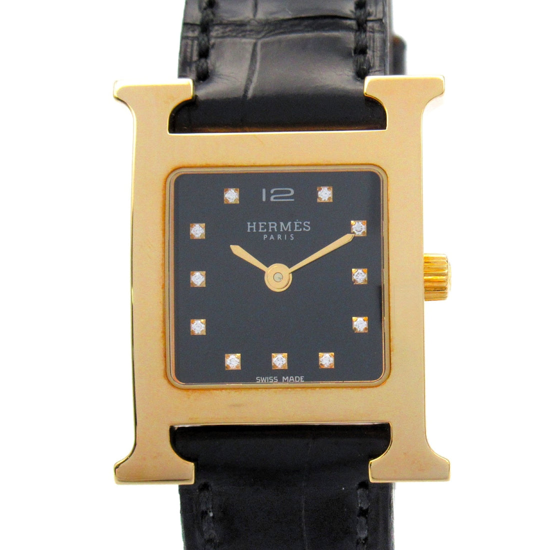 Hermes H Watch Diamond Quartz Gold Plated