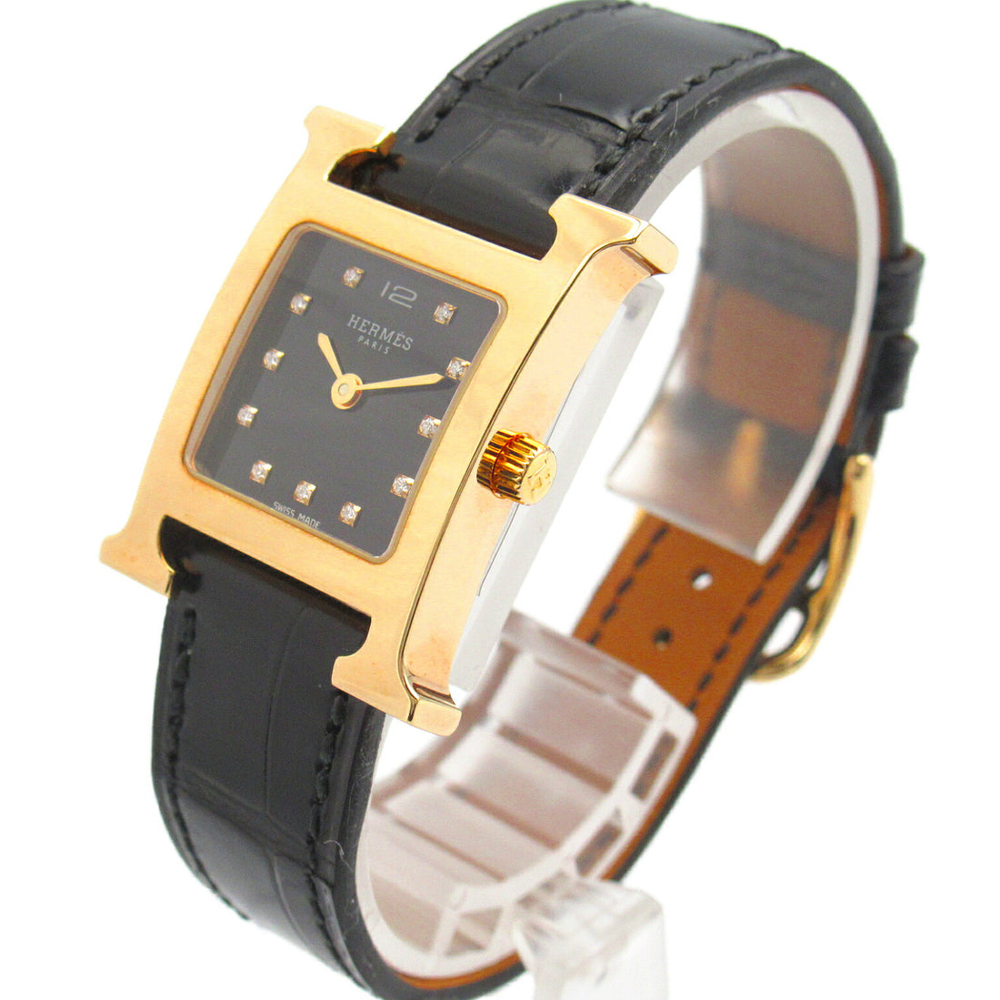 Hermes H Watch Diamond Quartz Gold Plated