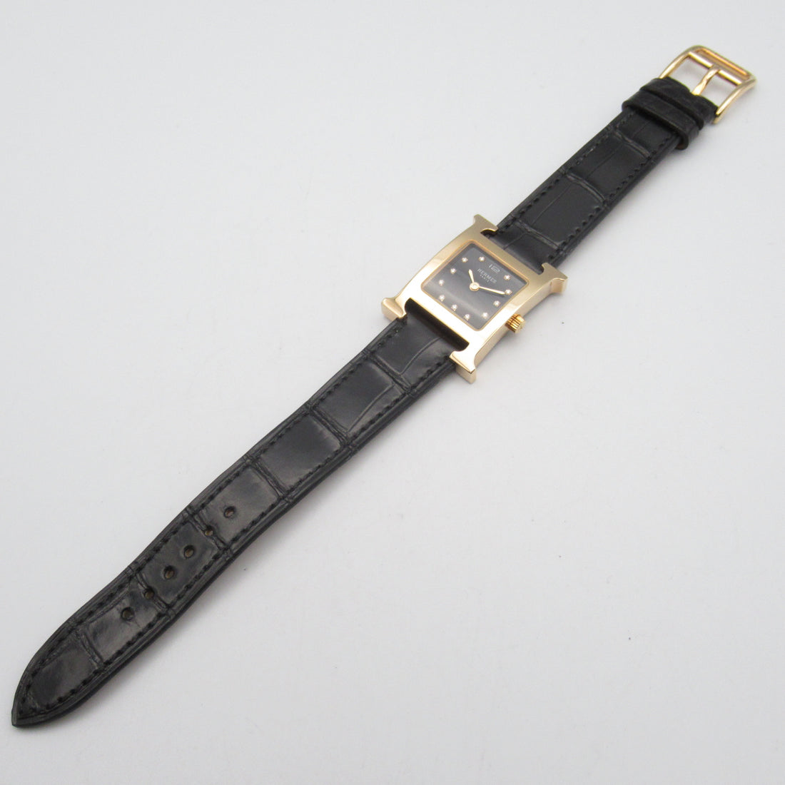 Hermes H Watch Diamond Quartz Gold Plated