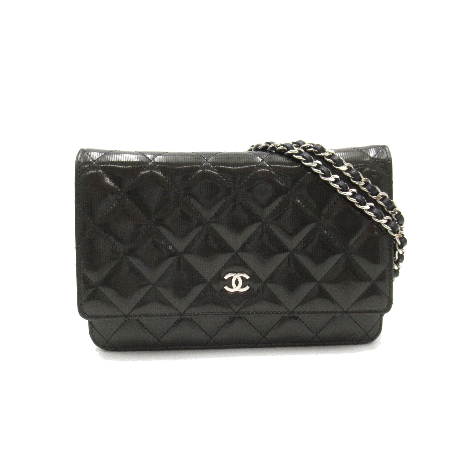 Chanel Matelasse Striated Patent Chain Wallet Leather Shoulder Bag in Great Condition